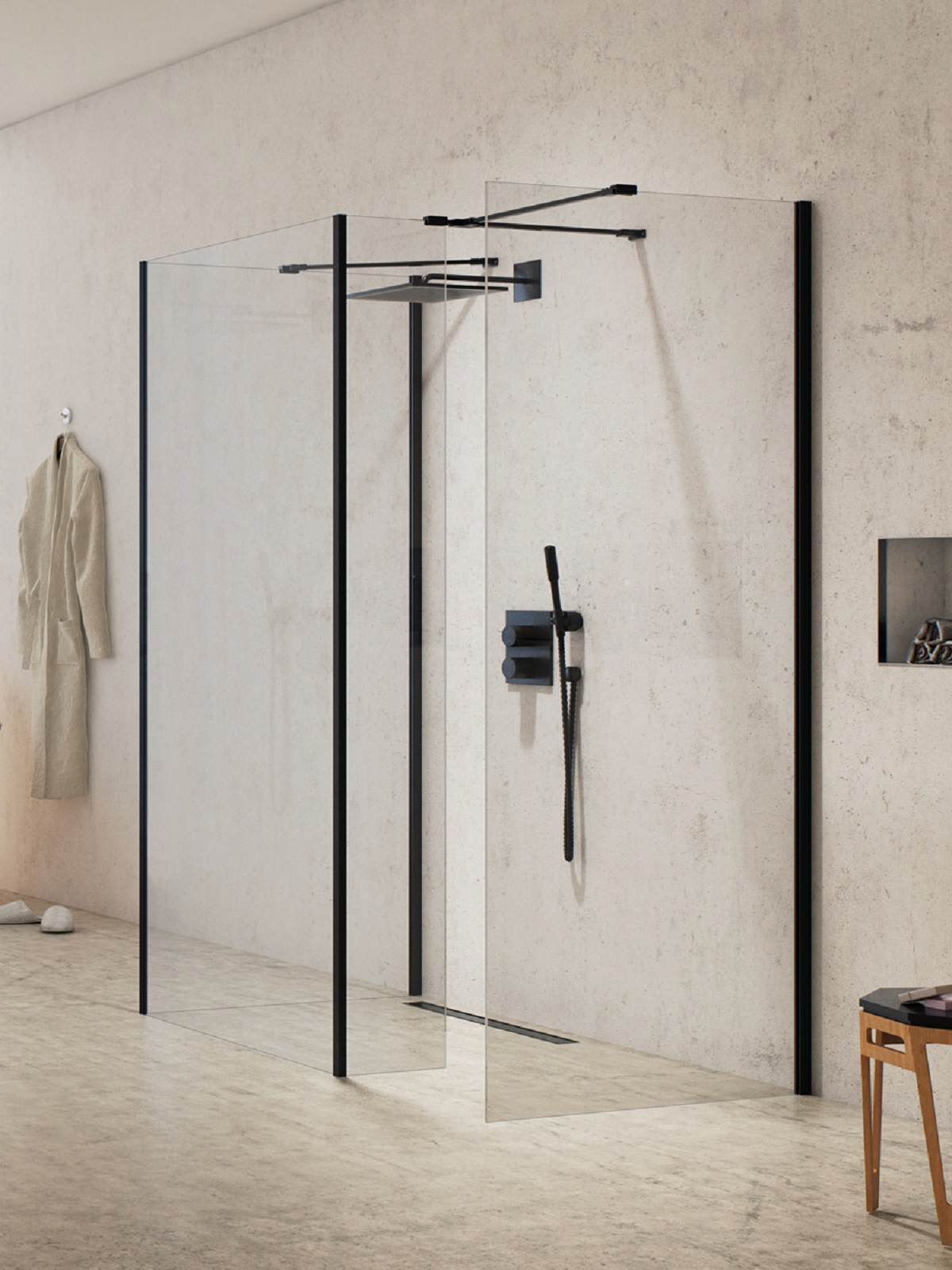 New Trendy New Modus Black Begehbare Duschwand 90 cm schwarz Matte/durchsichtiges Glas EXK-5672