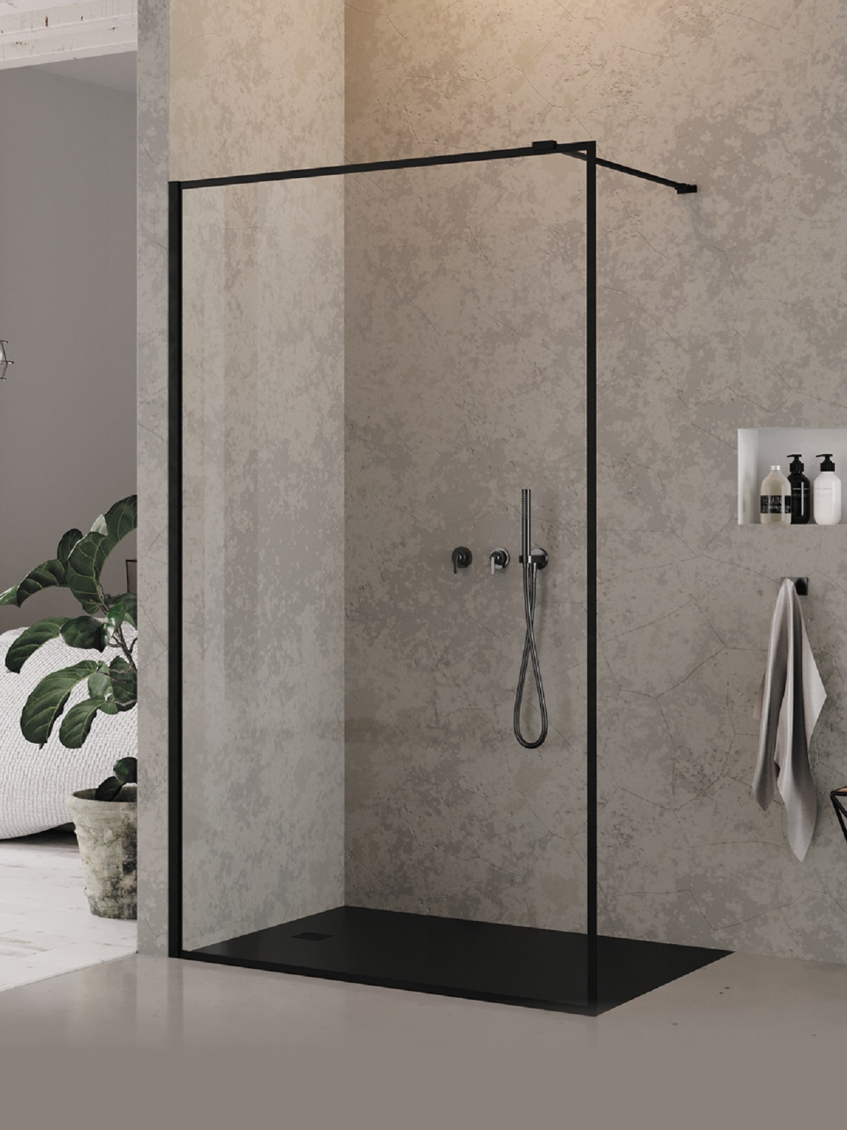 New Trendy New Modus Black Begehbare Duschwand 140 cm schwarz Matte/durchsichtiges Glas EXK-5562