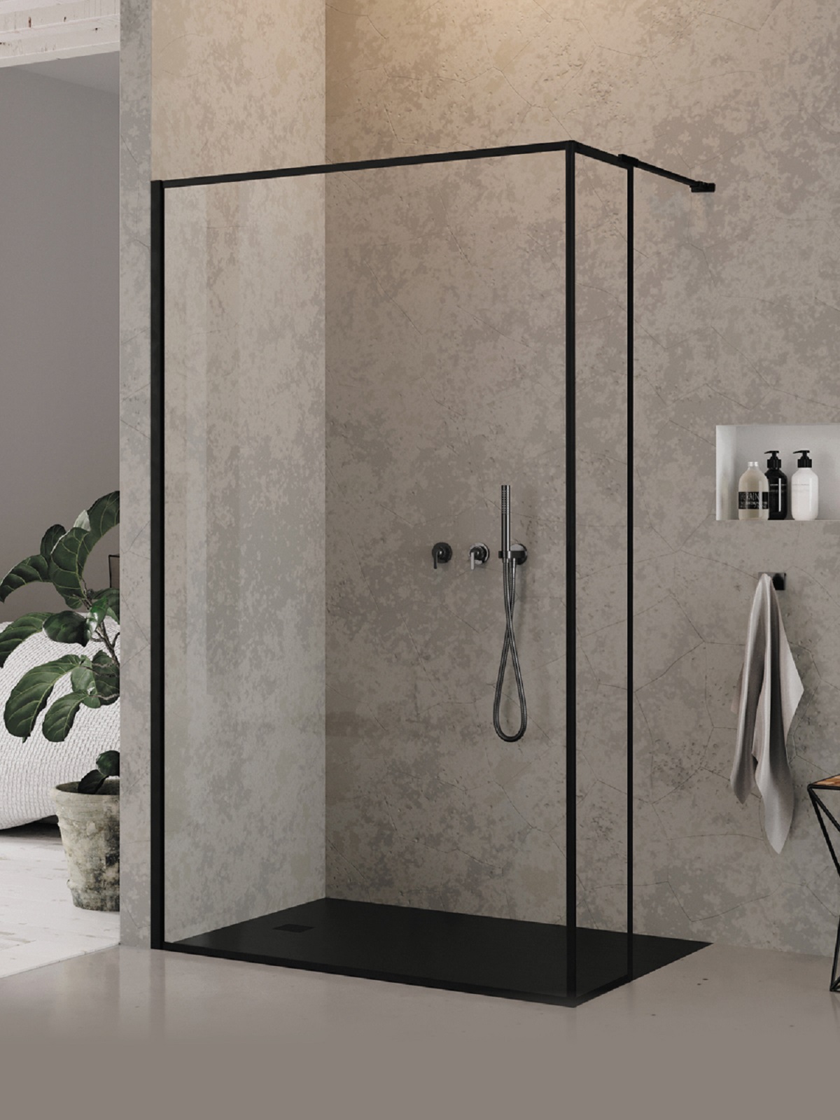 New Trendy New Modus Black Begehbare Duschwand 110 cm schwarz Matte/durchsichtiges Glas EXK-5584