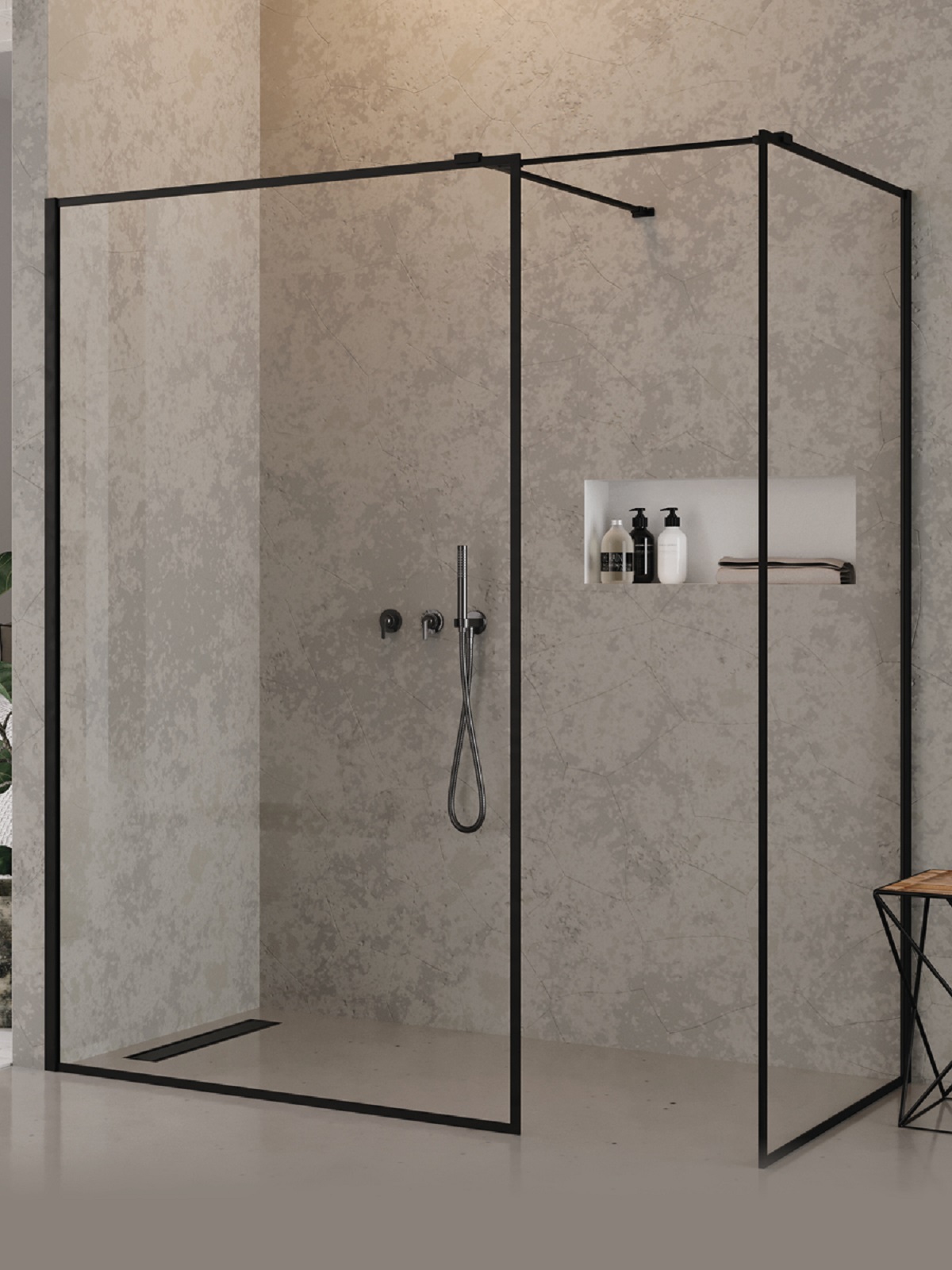 New Trendy New Modus Black Begehbare Duschkabine 170x120 cm schwarz Matte/durchsichtiges Glas EXK-5670