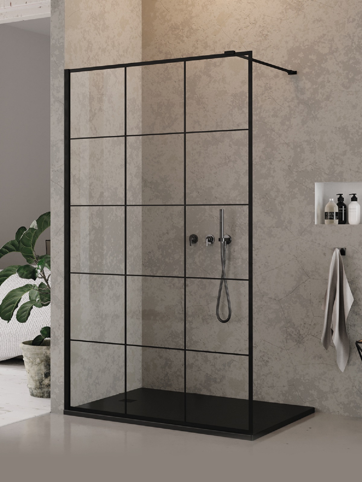 New Trendy New Modus Black Begehbare Duschwand 100 cm schwarz Matte/Glas mit Muster EXK-5548