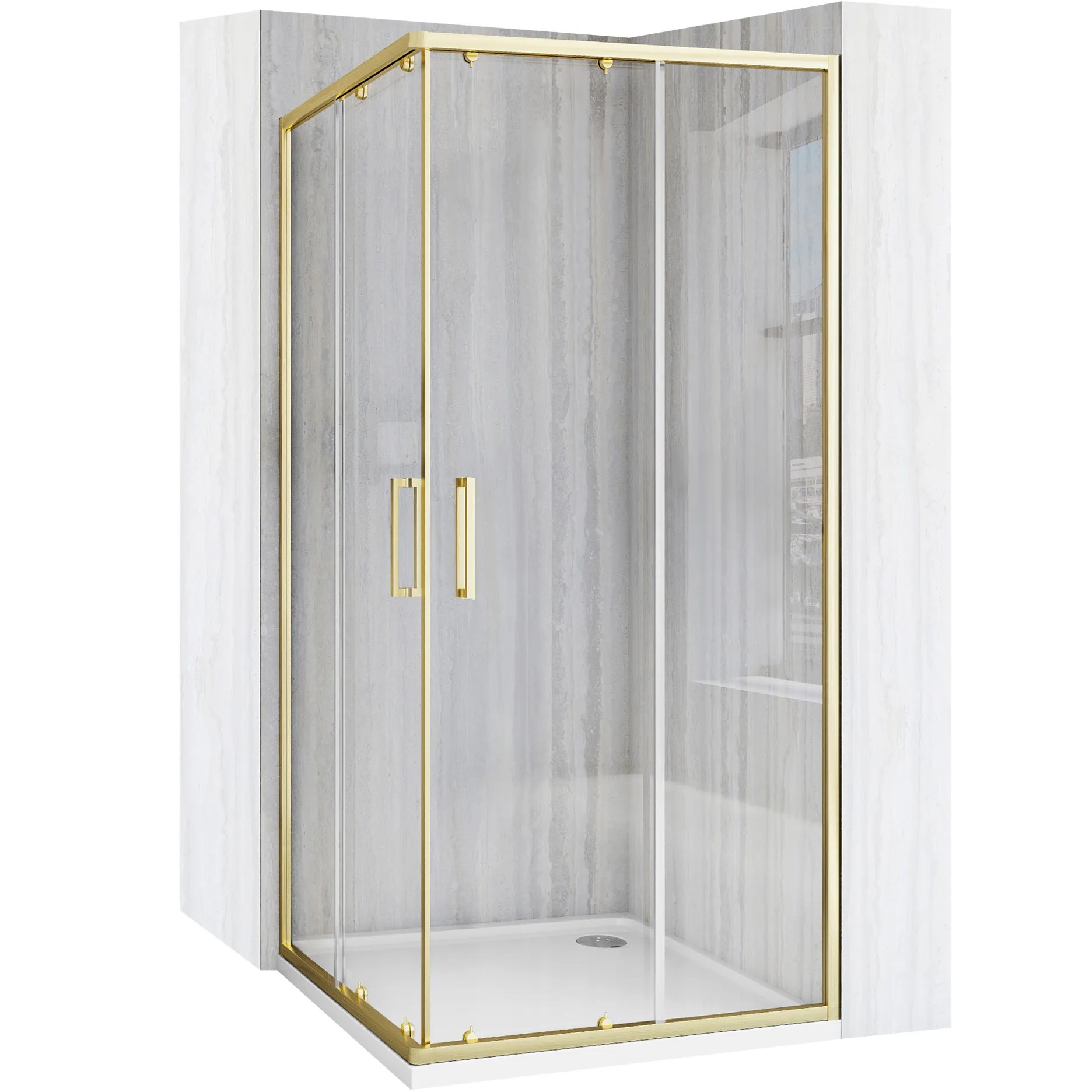 Rea City Dusche 77.5x77.5 cm quadratisch gold gebürstet/durchsichtiges Glas REA-K6444
