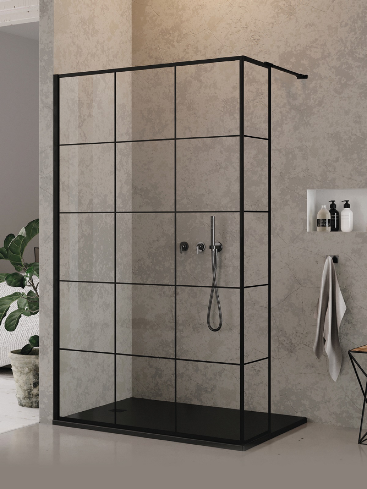 New Trendy New Modus Black Begehbare Duschwand 30 cm schwarz Matte/durchsichtiges Glas EXK-5580