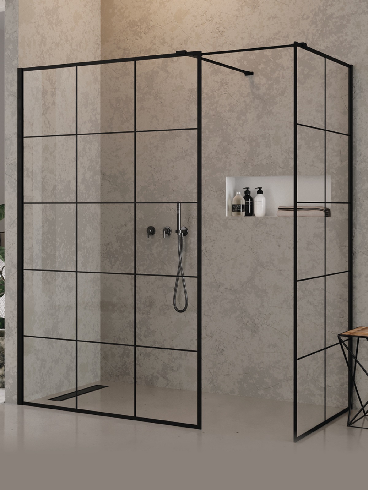 New Trendy New Modus Black Begehbare Duschkabine 140x90 cm rechteckig schwarz Matte/Glas mit Muster EXK-5647