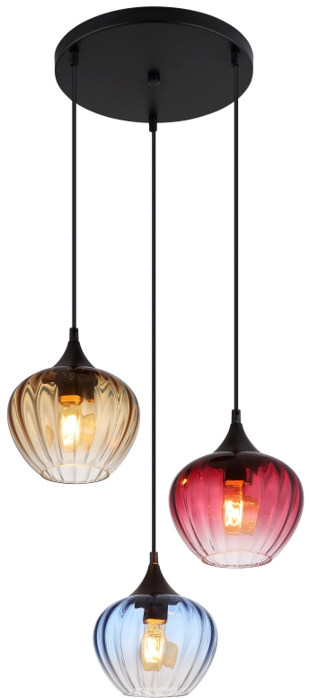 Globo Lighting Sander Pendelleuchte 3x60 W schwarz-blau-bernstein-rot 15748-3HR