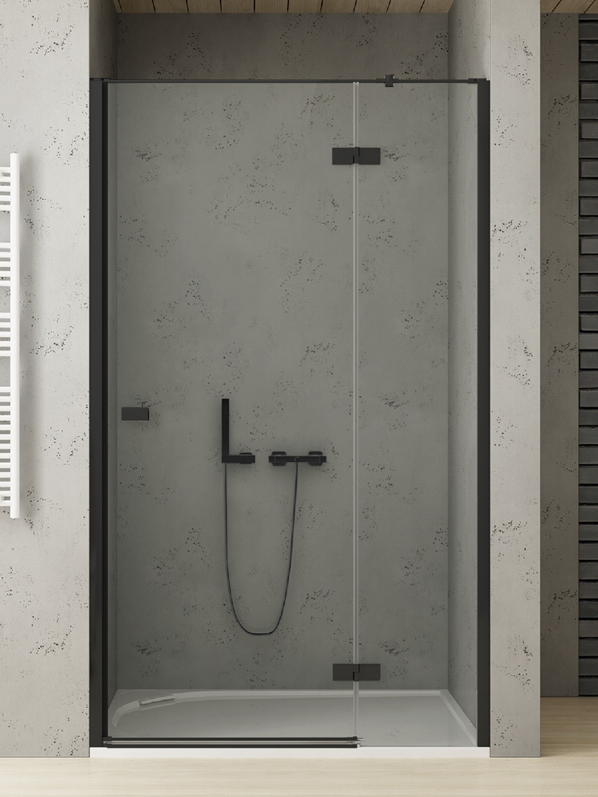 New Trendy Reflexa Black Duschtüren 100 cm aufklappbar schwarz Matte/durchsichtiges Glas EXK-4903