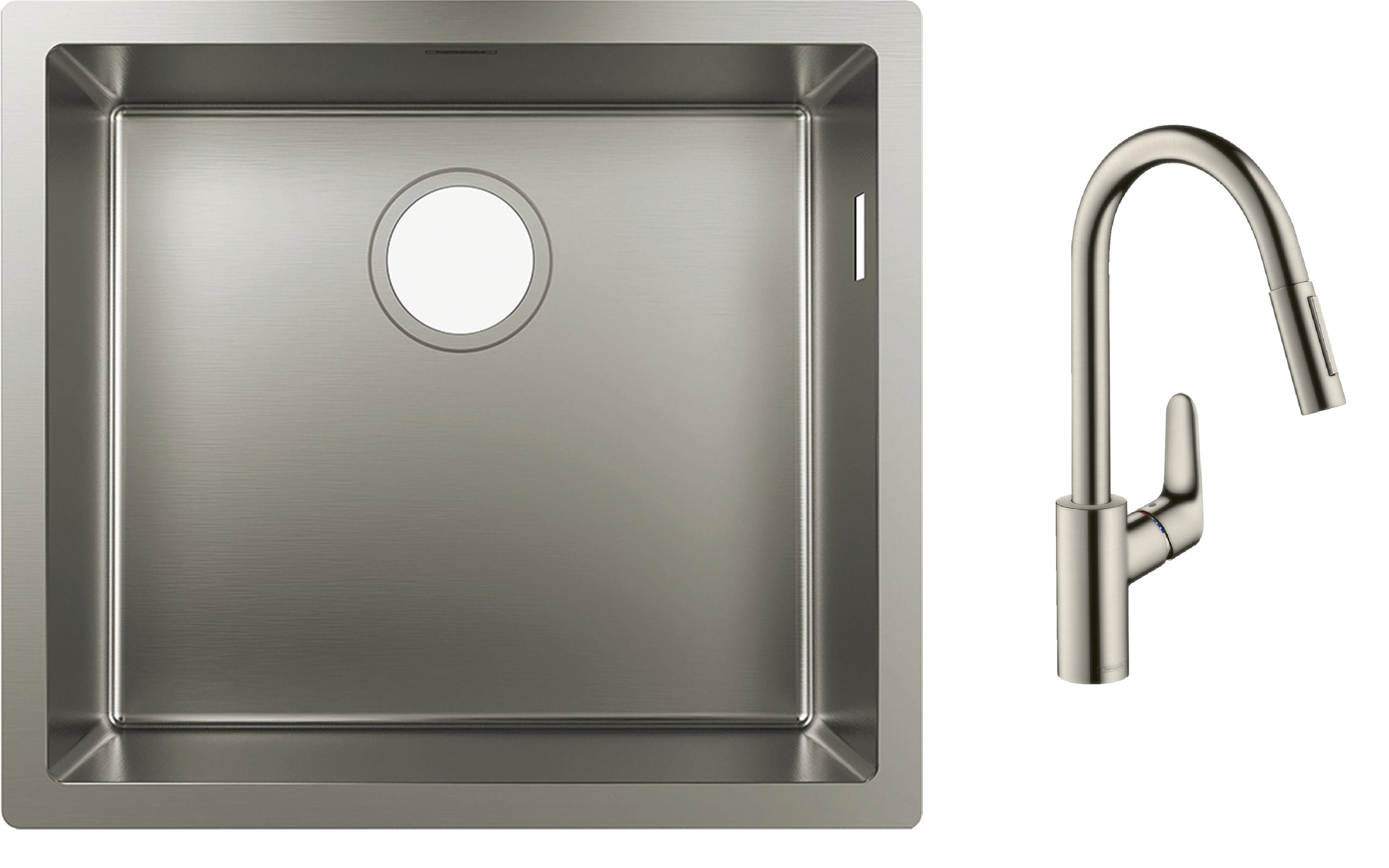 Set Stahlspüle Hansgrohe S 71 43427800, Küchenarmatur Hansgrohe Focus M41 31815800