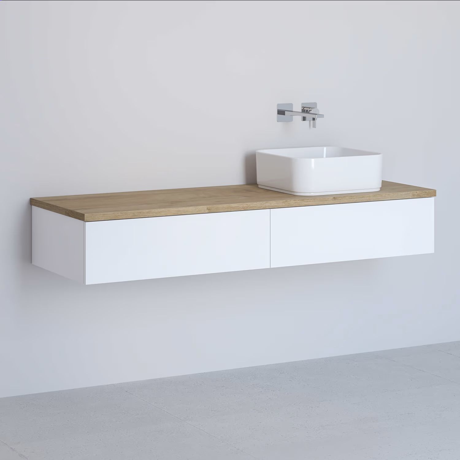 Kronenbach Cube Schrank mit Arbeitsplatte 141x48.7x23.5 cm Unterschrank hängend weiß-eiche KBWTKOWTL1412WHGH