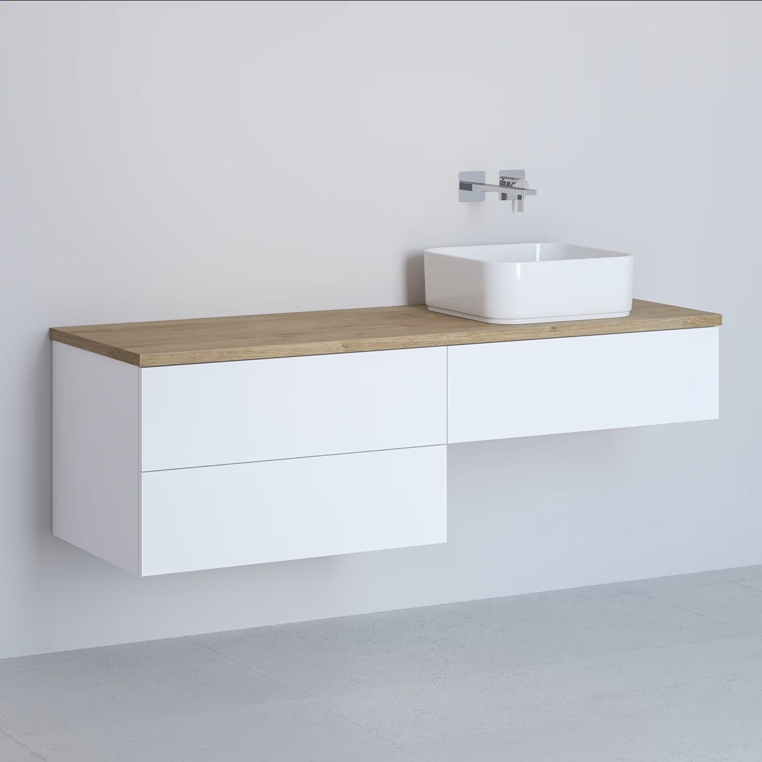 Kronenbach Cube Schrank mit Arbeitsplatte 141x48.7x44.5 cm Unterschrank hängend weiß-eiche KBWTKOWTL1413WHGH