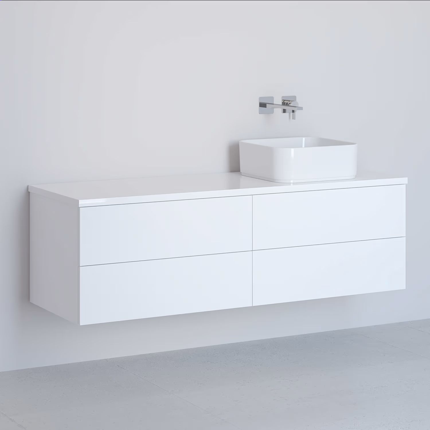 Kronenbach Cube Schrank mit Arbeitsplatte 141x48.7x44.5 cm Unterschrank hängend weiß KBWTKOWTL1414WH