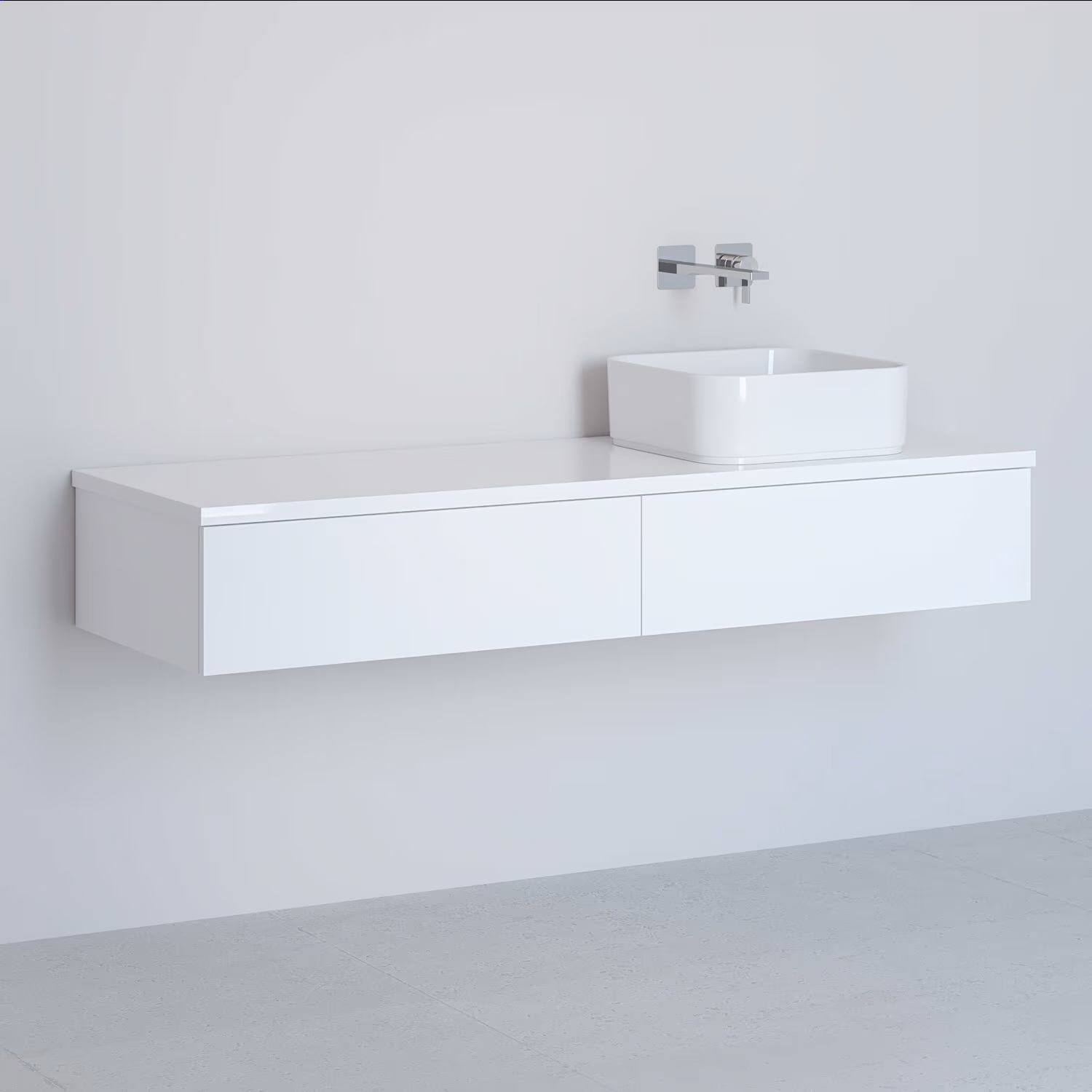 Kronenbach Cube Schrank mit Arbeitsplatte 141x48.7x23.5 cm Unterschrank hängend weiß KBWTKOWTL1412WH