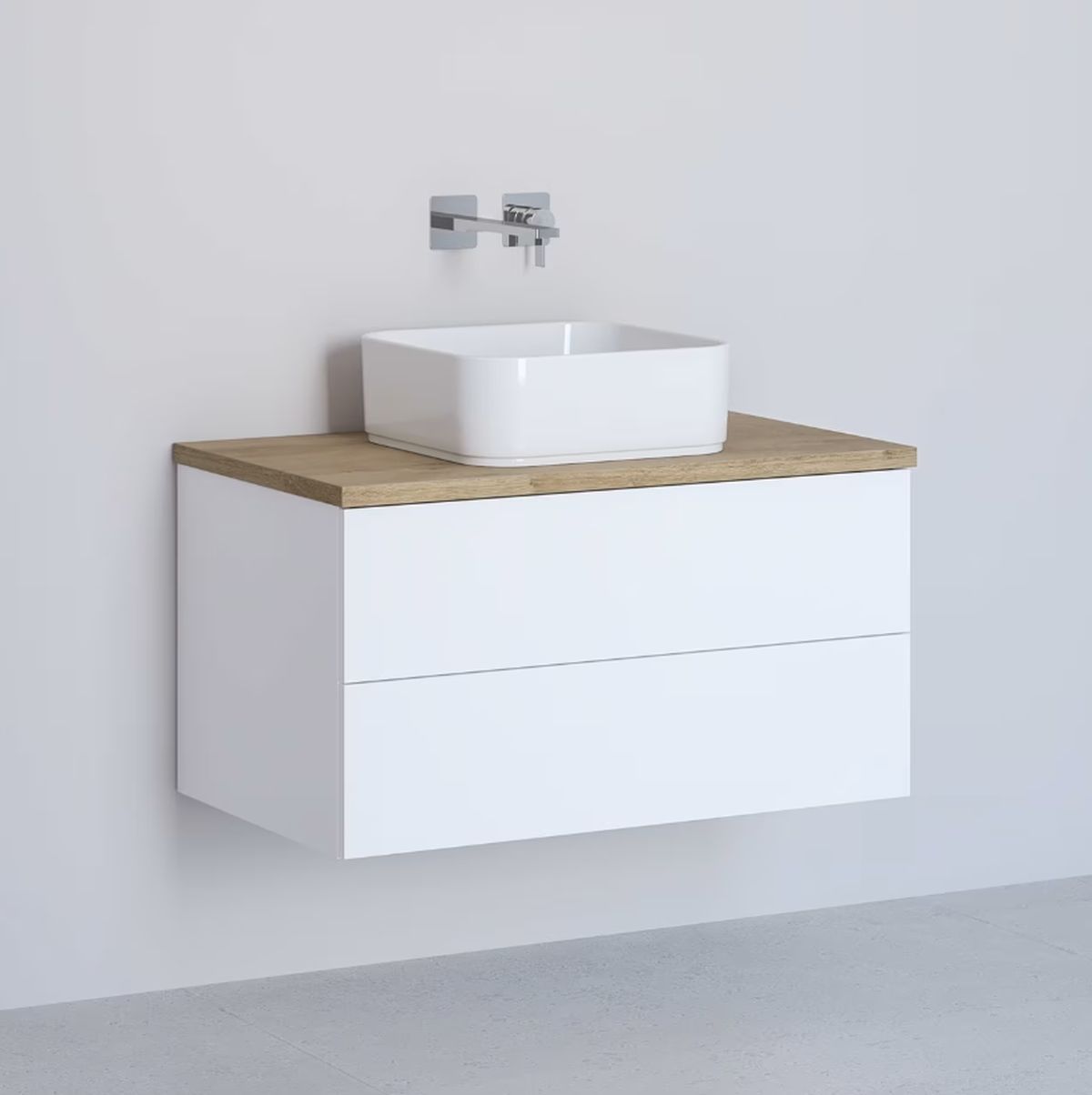 Kronenbach Cube Schrank mit Arbeitsplatte 81x48.7x44.5 cm Unterschrank hängend weiß-eiche KBWTKOWTL812WHGH