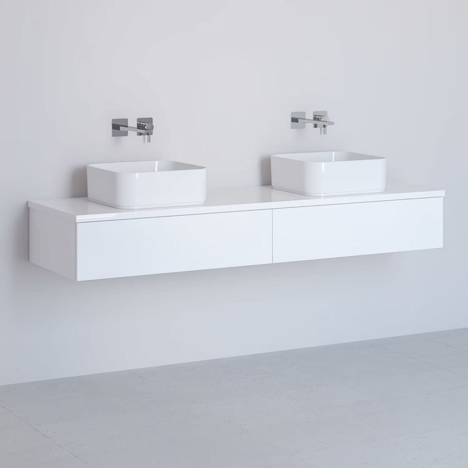 Kronenbach Cube Schrank mit Arbeitsplatte 161x48.7x23.5 cm Unterschrank hängend weiß KBWTKOWT1612WH