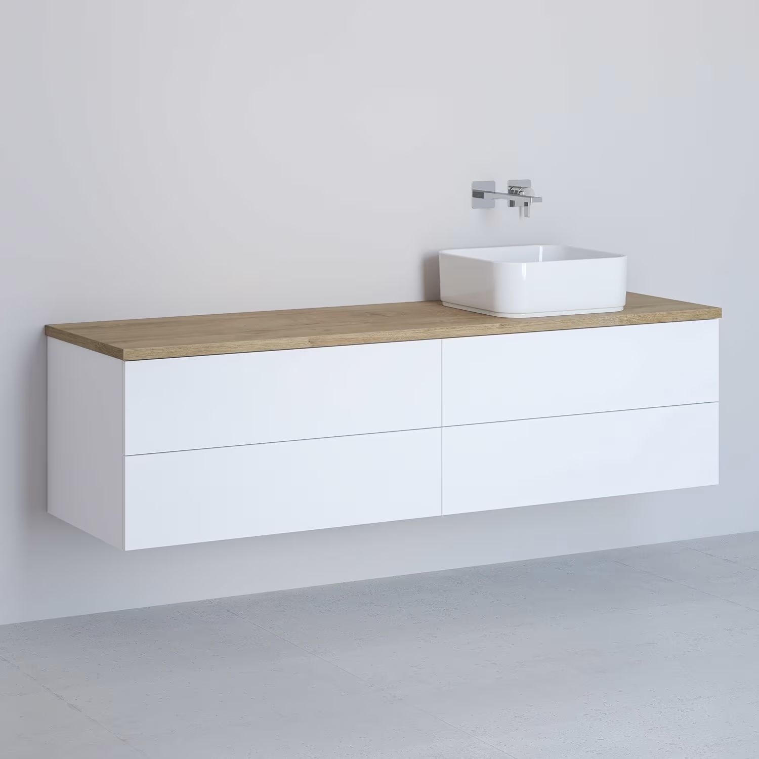 Kronenbach Cube Schrank mit Arbeitsplatte 161x48.7x44.5 cm Unterschrank hängend weiß-eiche KBWTKOWTL1614WHGH