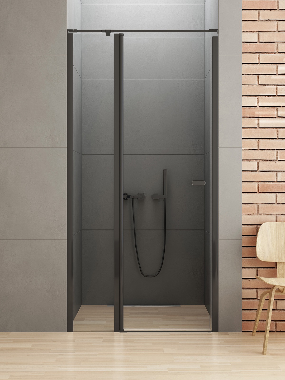 New Trendy New Soleo Black Duschtüren 90 cm aufklappbar schwarz Matte/durchsichtiges Glas D-0241A-WK