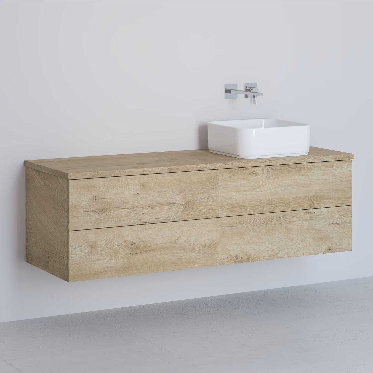 Kronenbach Cube Schrank mit Arbeitsplatte 141x48.7x44.5 cm Unterschrank hängend eiche KBWTKOWTL1414GH