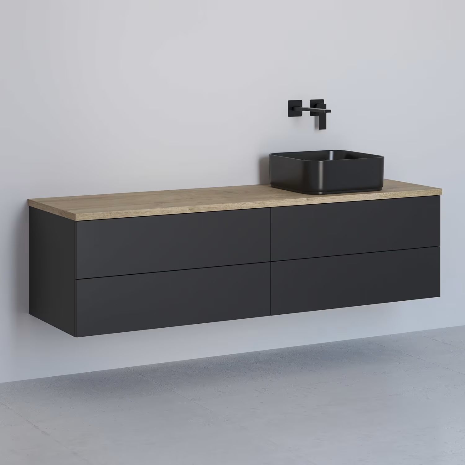 Kronenbach Cube Schrank mit Arbeitsplatte 161x48.7x44.5 cm Unterschrank hängend schwarz-eiche KBWTKOWTL1614SMGH