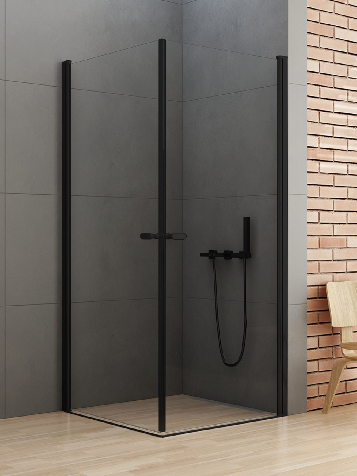 New Trendy New Soleo Black Dusche 70x70 cm quadratisch schwarz Matte/durchsichtiges Glas D-0229A/D-0229A