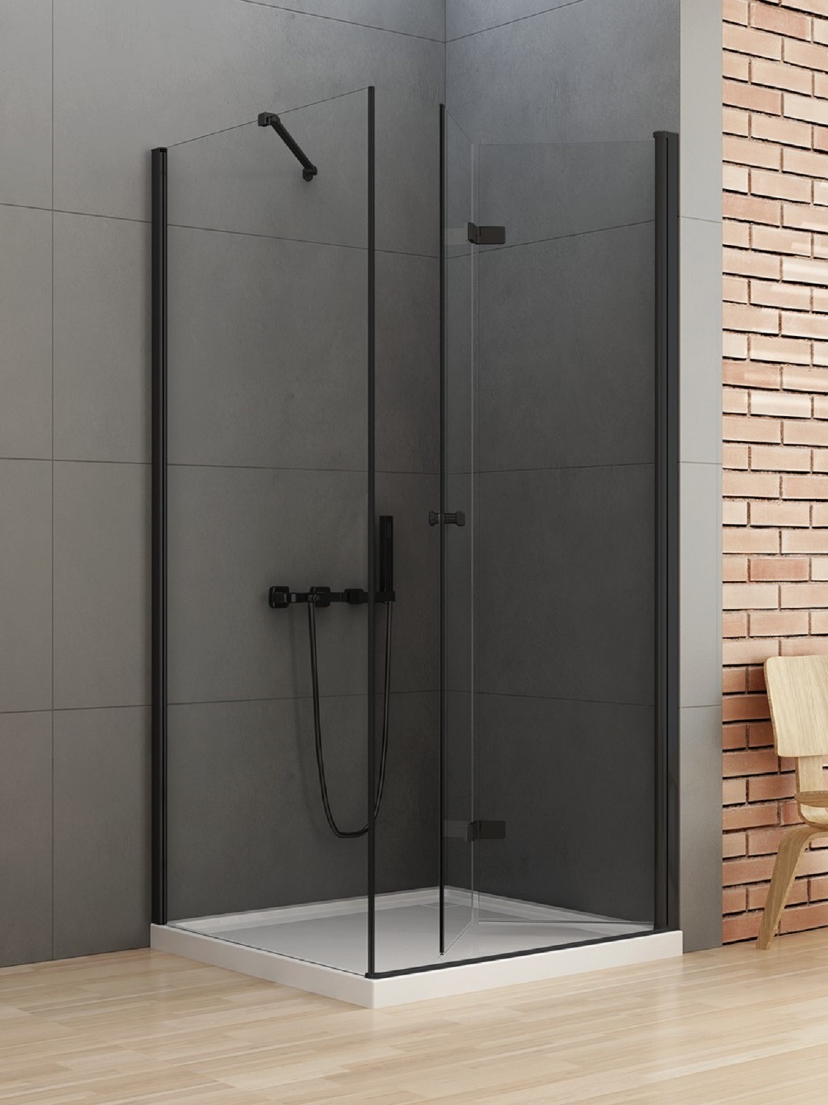 New Trendy New Soleo Black Dusche 90x70 cm rechteckig schwarz Matte/durchsichtiges Glas D-0239A/D-0113B