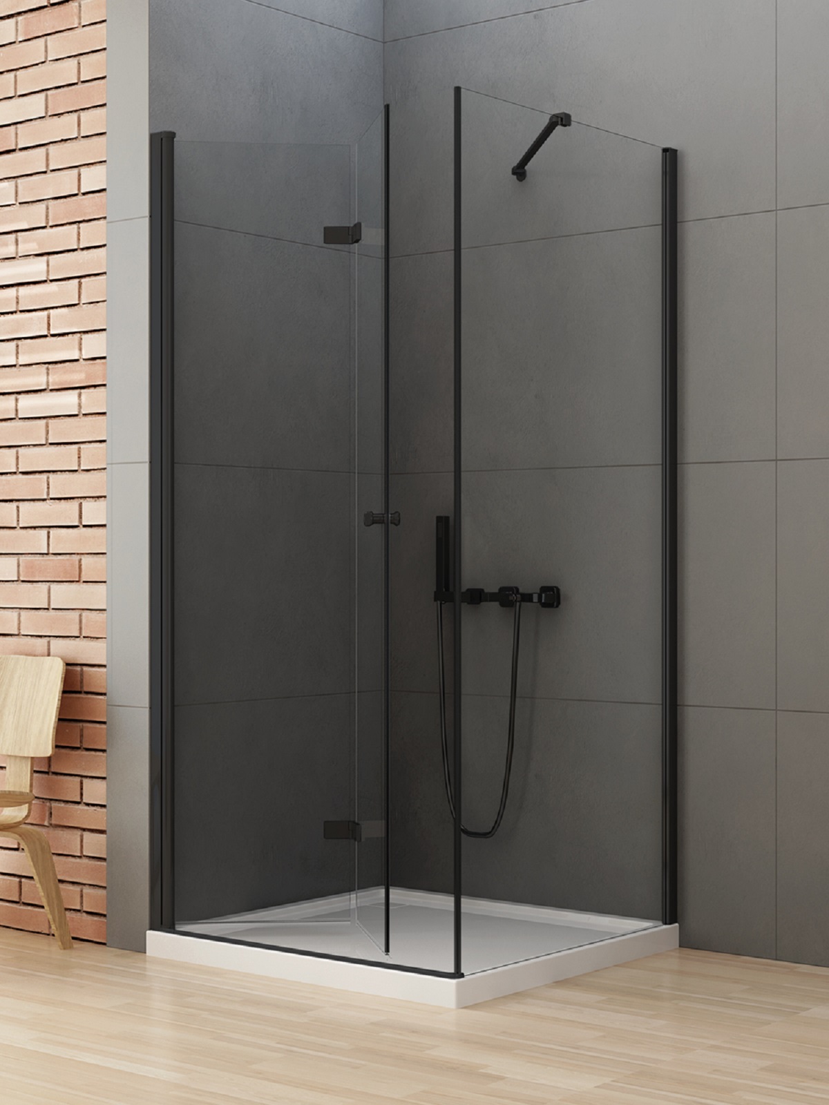 New Trendy New Soleo Black Duschkabine 100x90 cm rechteckig schwarz Matte/durchsichtiges Glas D-0235A/D-0116B