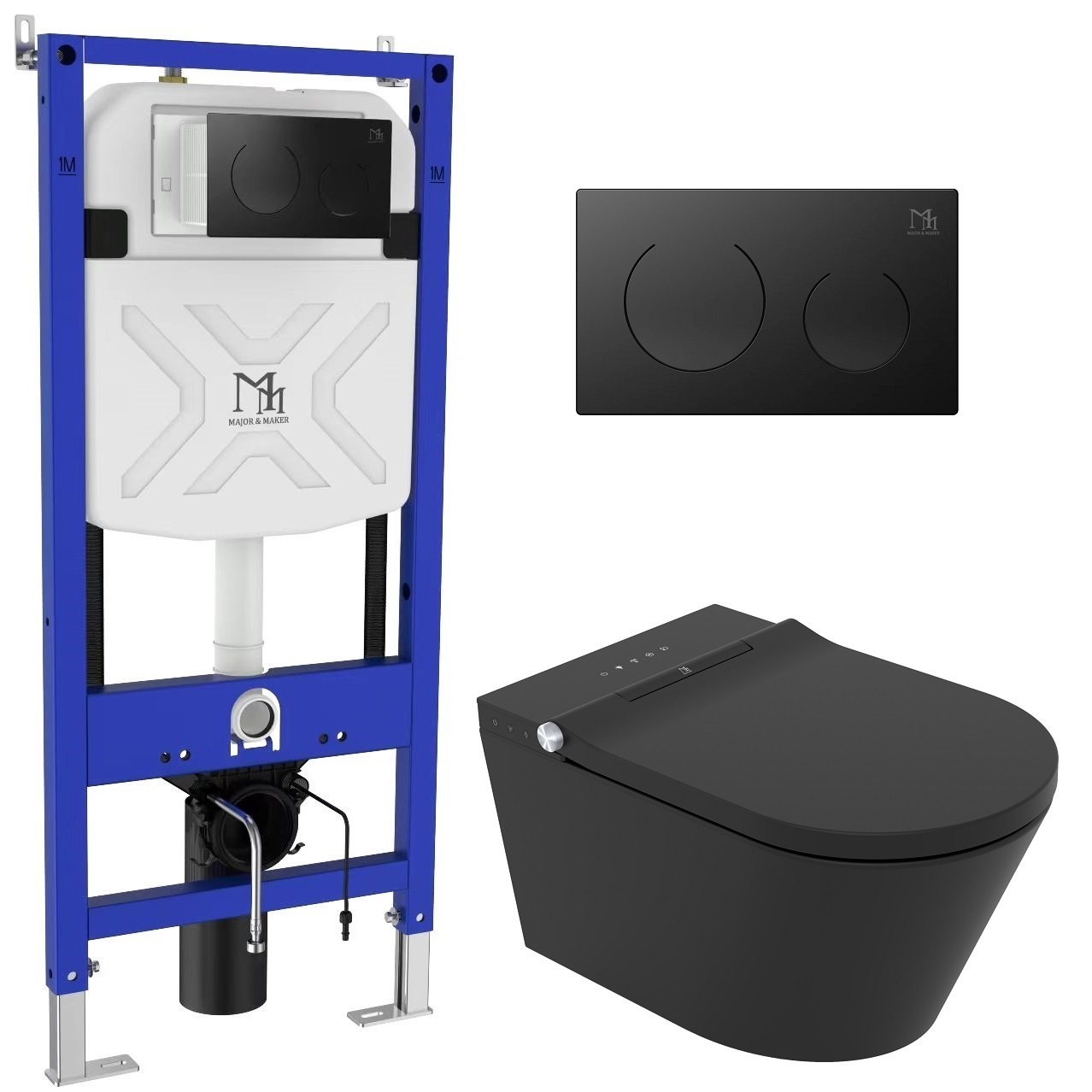 Major&Maker Black Pearl + Coral Black Dusch-WC mit Gestell hängend Spülrandlos schwarz 4030FS200302B