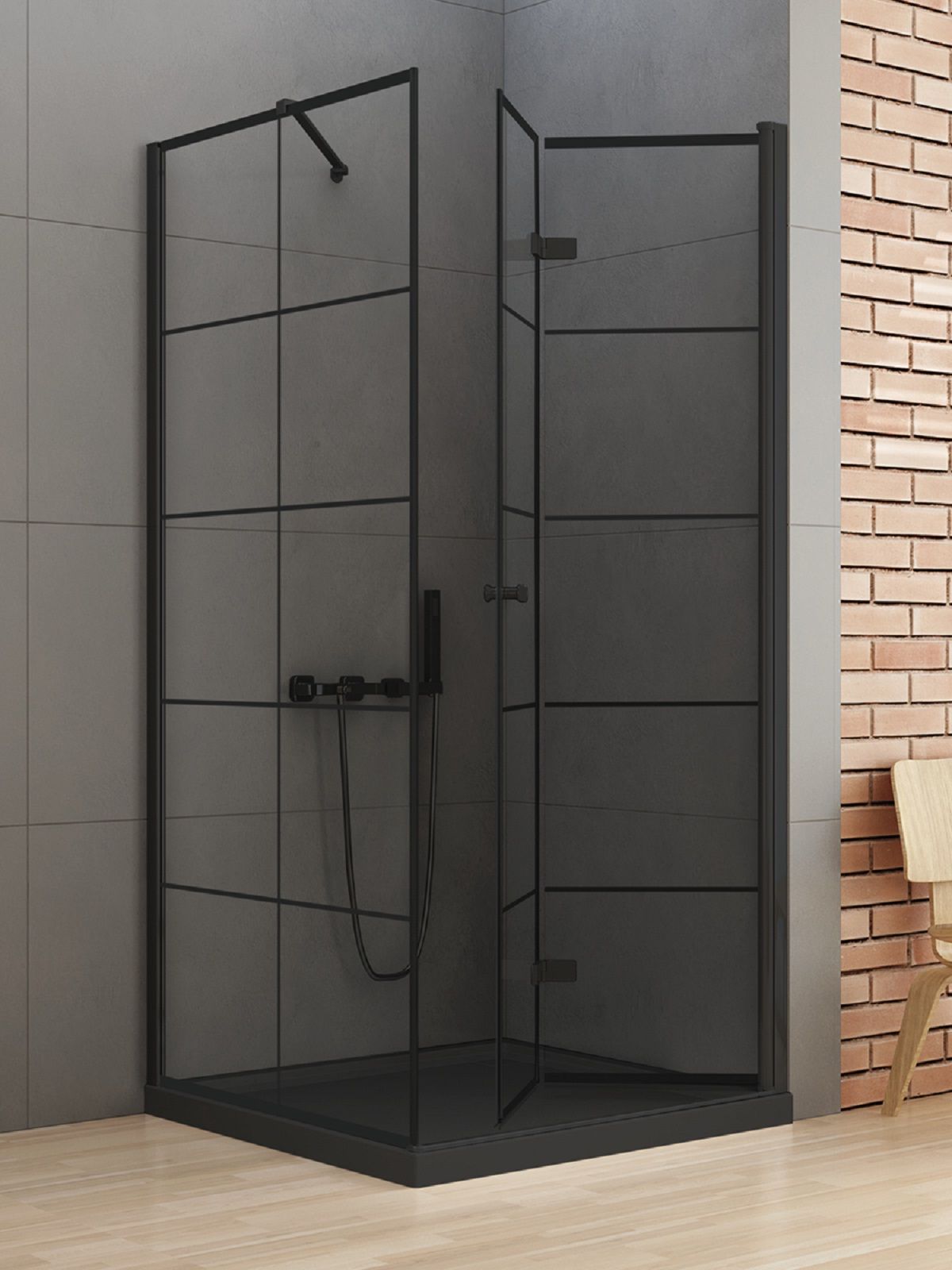 New Trendy New Soleo Black Dusche 90x80 cm rechteckig schwarz Matte/durchsichtiges Glas D-0288A/D-0121B