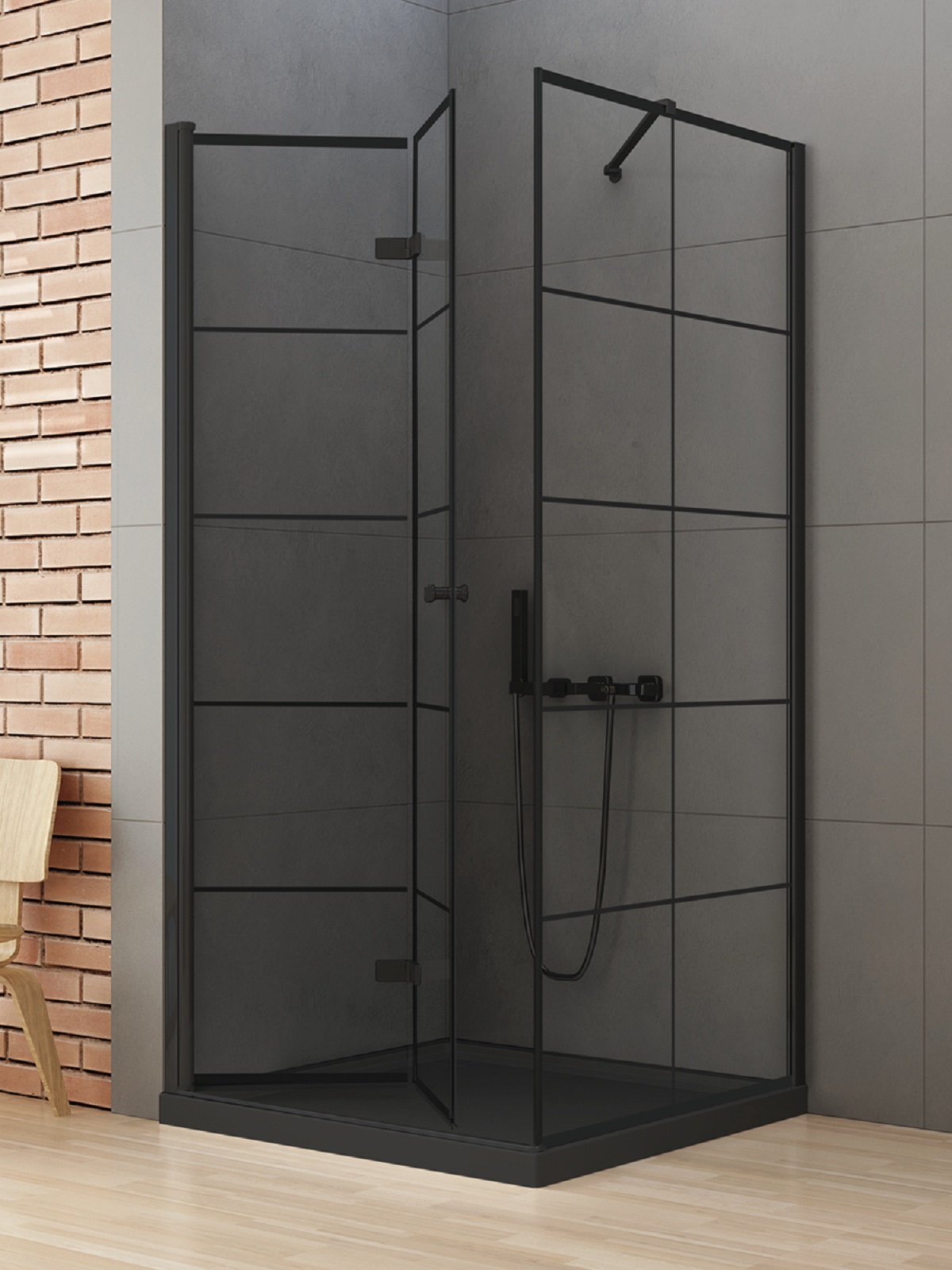 New Trendy New Soleo Black Dusche 90x80 cm rechteckig schwarz Matte/durchsichtiges Glas D-0287A/D-0120B