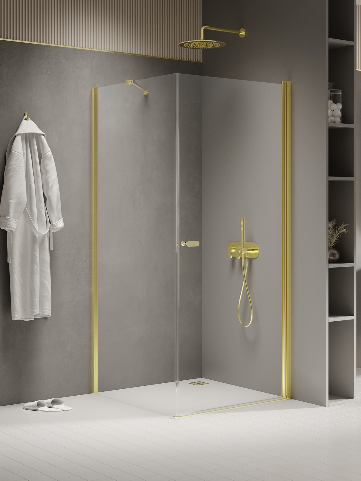 New Trendy New Soleo Light Gold Dusche 100x80 cm rechteckig gold Glanz/durchsichtiges Glas K-1846