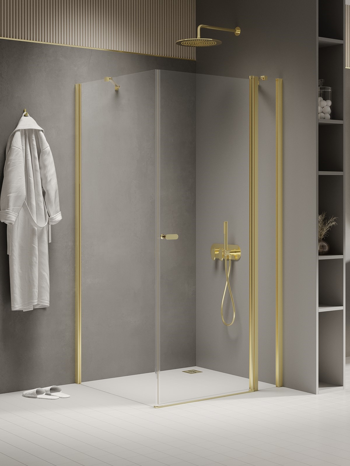 New Trendy New Soleo Light Gold Dusche 110x100 cm rechteckig gold Glanz/durchsichtiges Glas K-1861