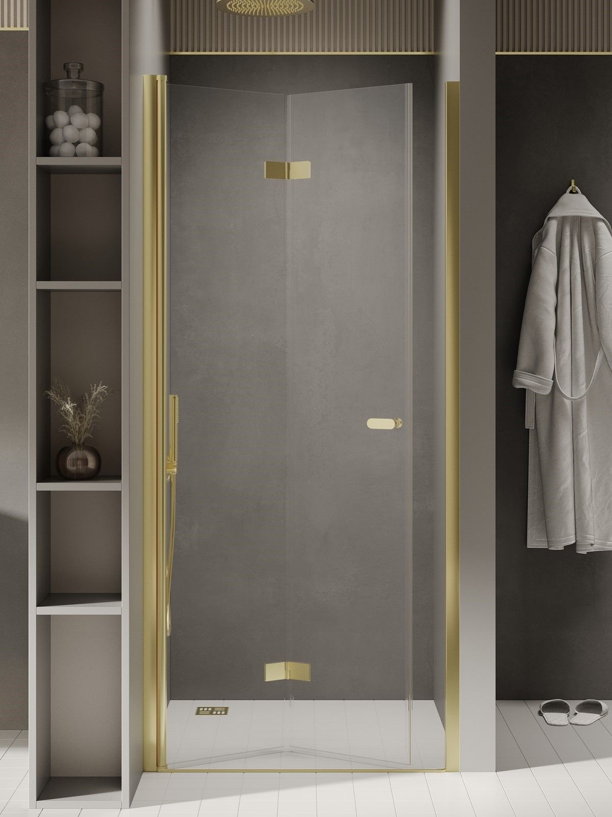 New Trendy New Soleo Light Gold Duschtüren 90 cm faltbar gold Glanz/durchsichtiges Glas D-0464A