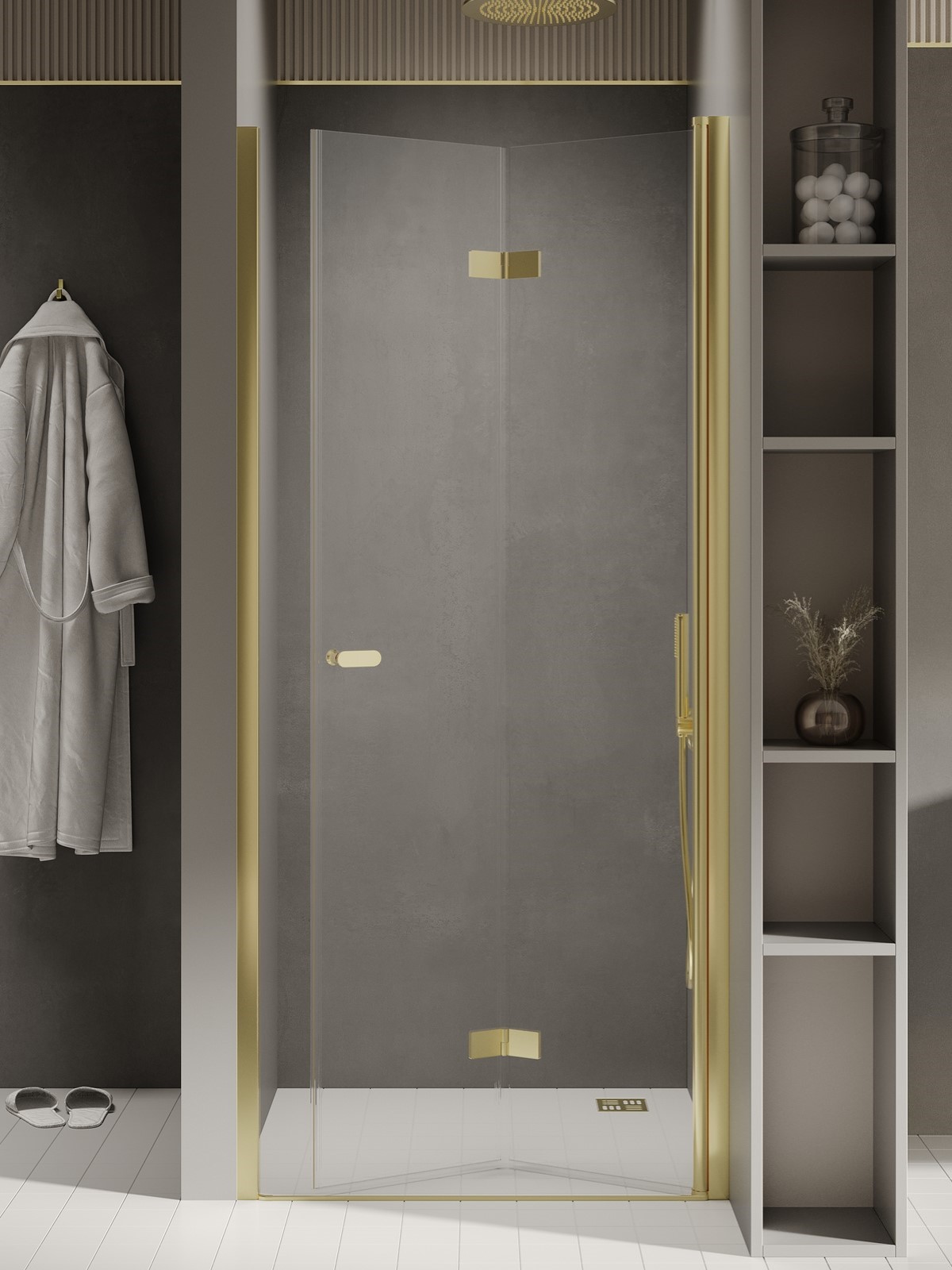 New Trendy New Soleo Light Gold Duschtüren 80 cm faltbar gold Glanz/durchsichtiges Glas D-0463A