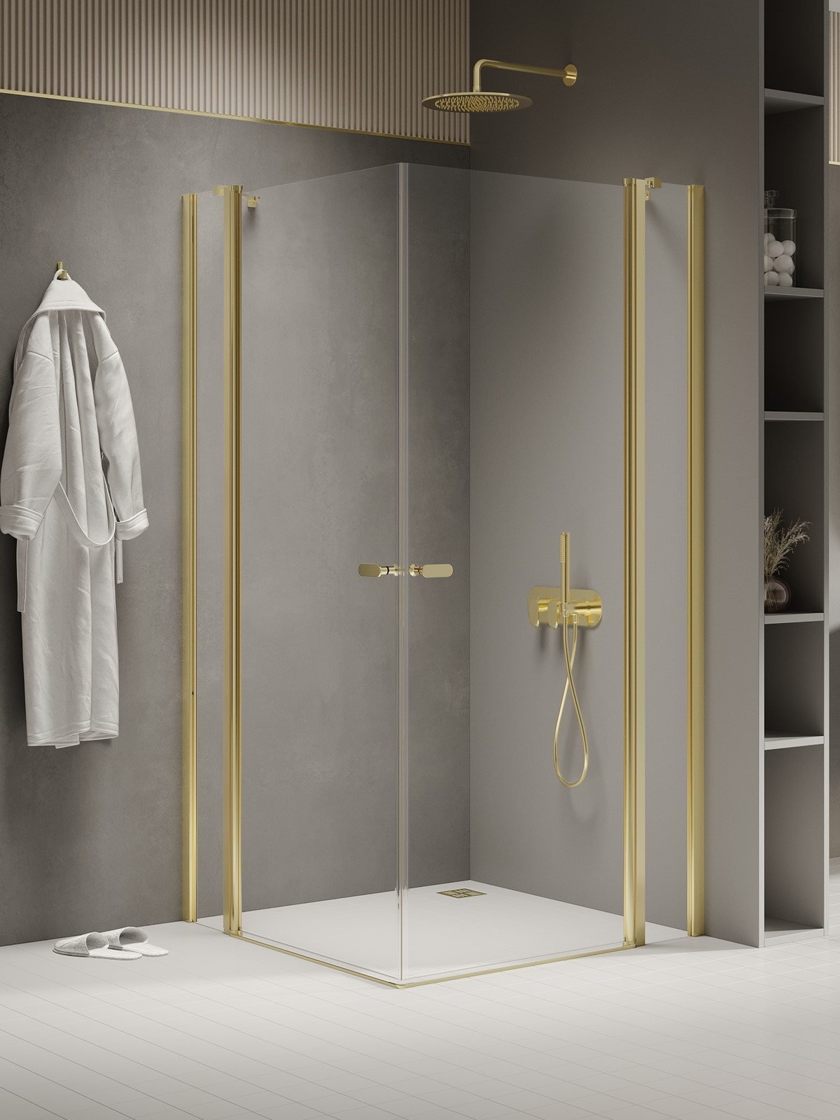 New Trendy New Soleo Light Gold Dusche 100x90 cm rechteckig gold Glanz/durchsichtiges Glas K-1886