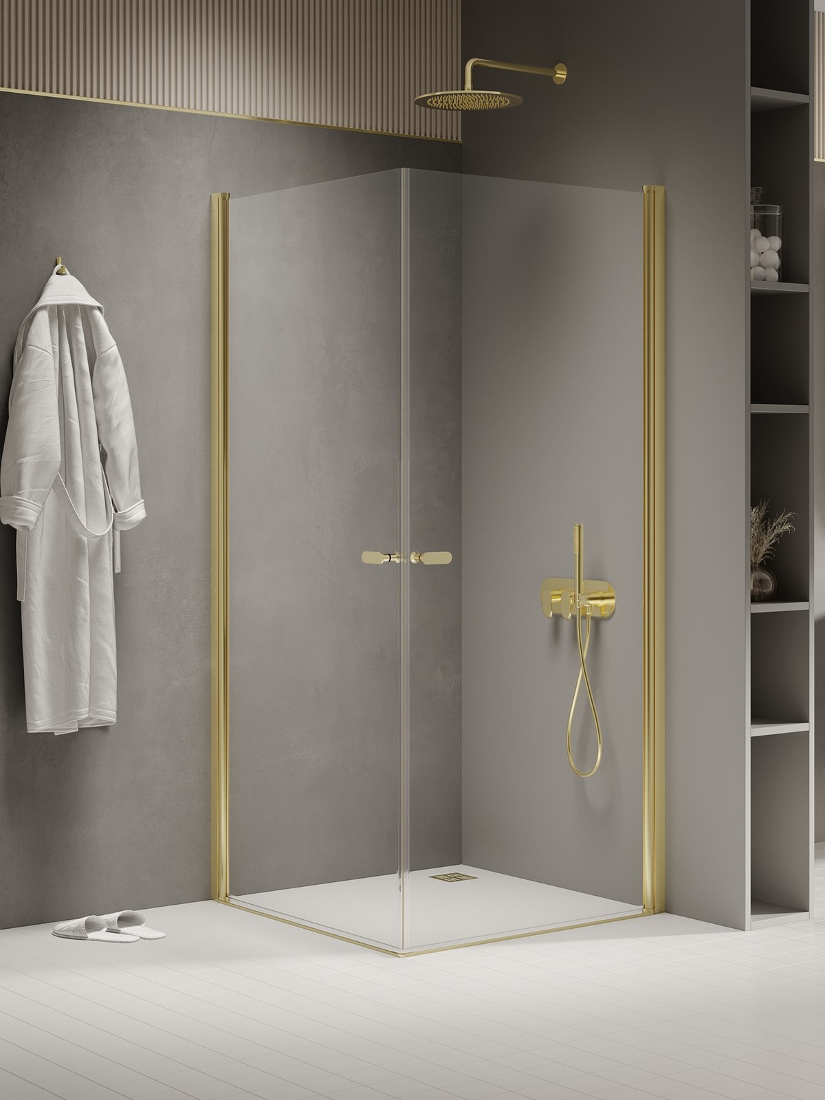 New Trendy New Soleo Light Gold Dusche 100x80 cm rechteckig gold Glanz/durchsichtiges Glas K-1881