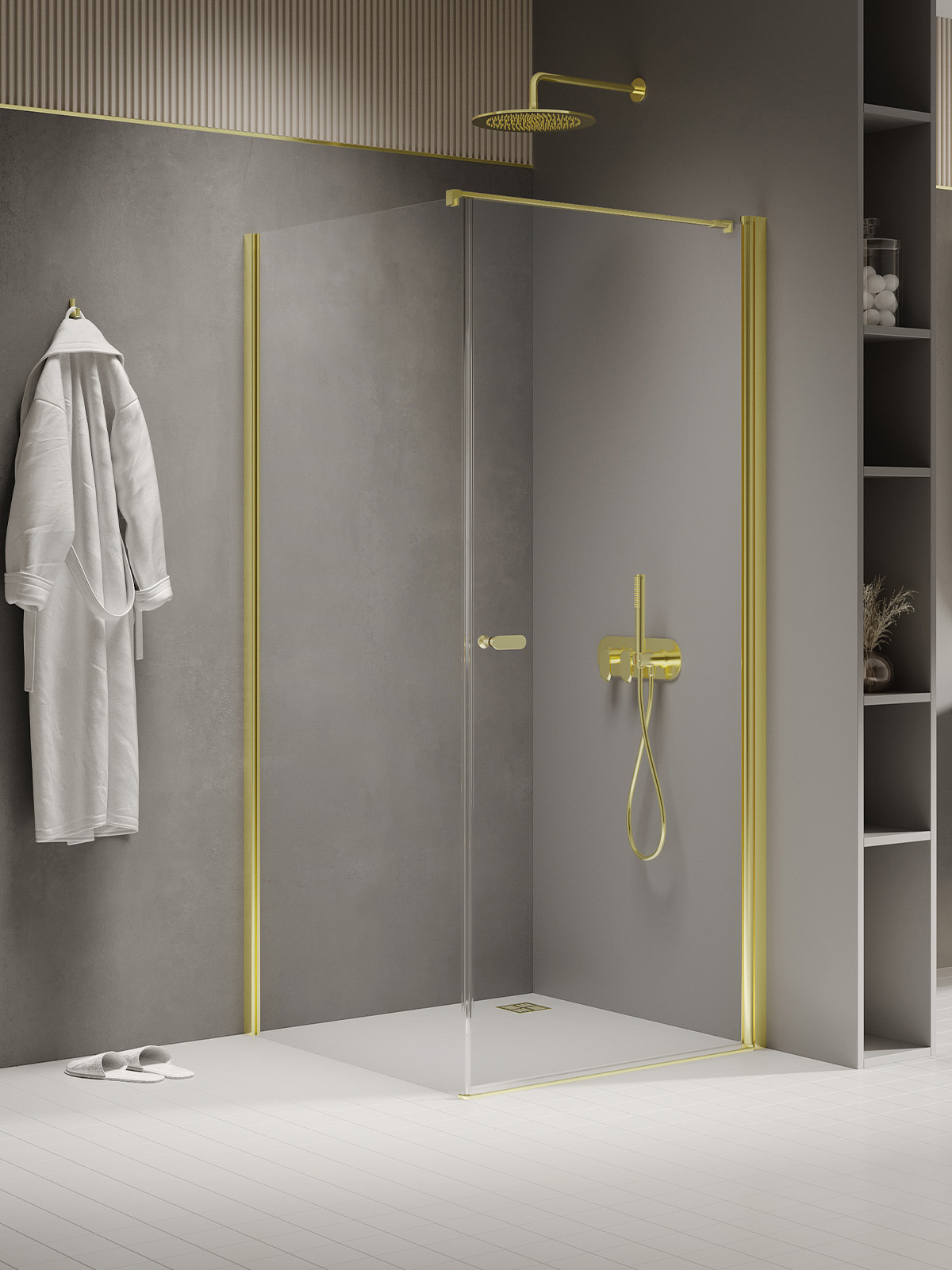New Trendy New Soleo Light Gold Dusche 100x80 cm rechteckig gold Glanz/durchsichtiges Glas K-1846-WP
