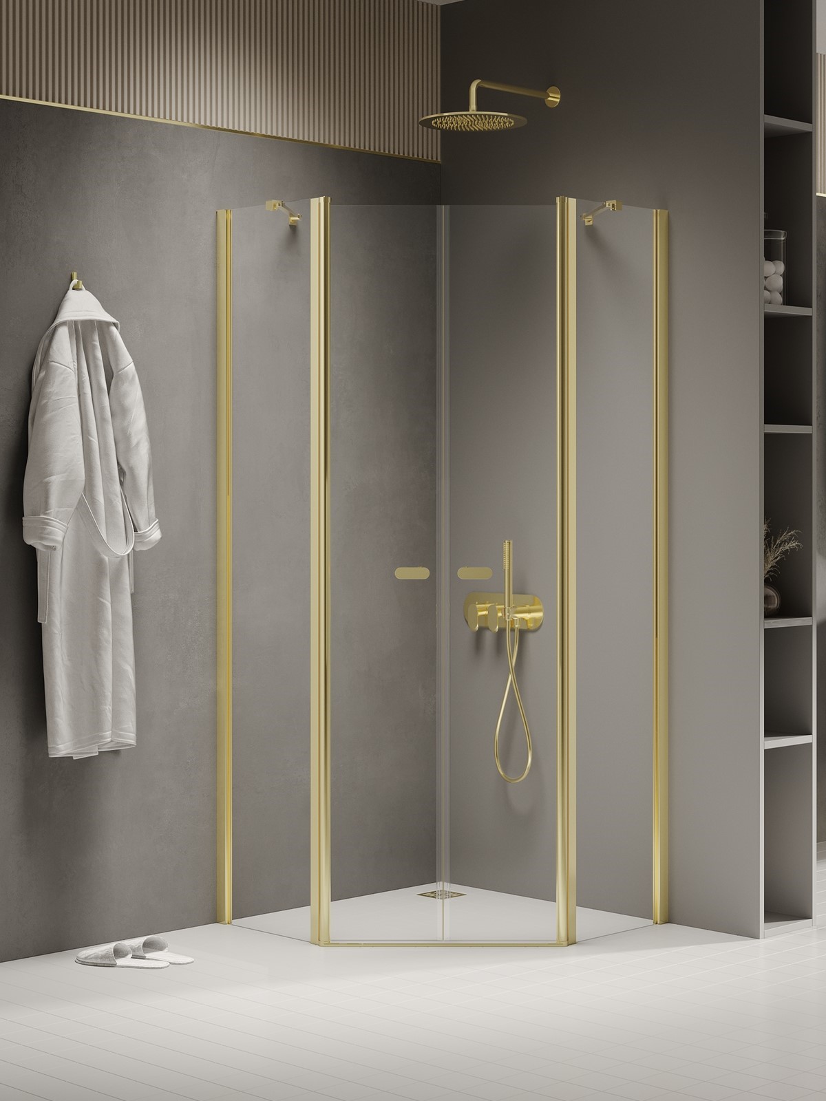 New Trendy New Soleo Light Gold Dusche 90x90 cm gold Glanz/durchsichtiges Glas K-1668