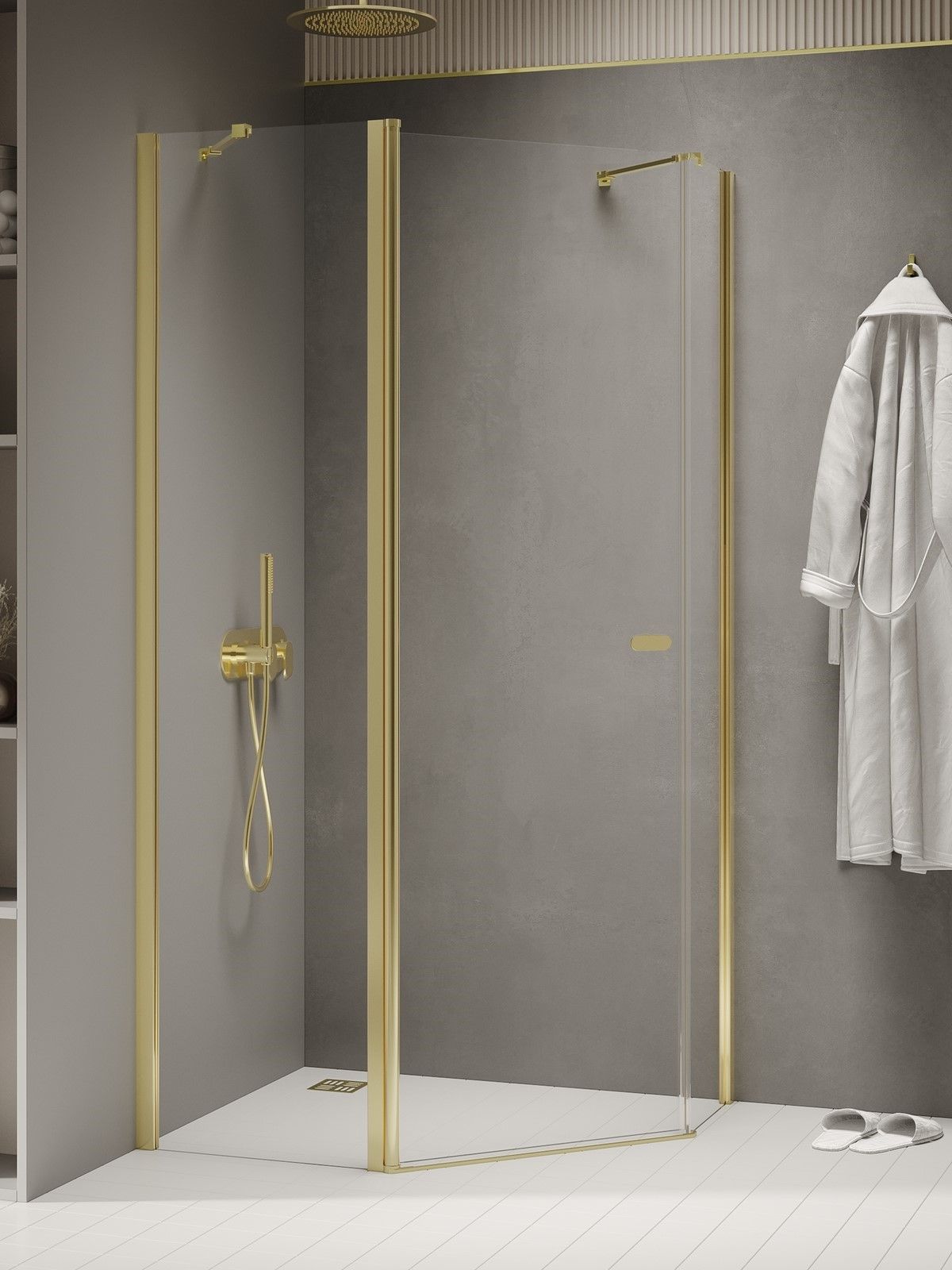 New Trendy New Soleo Light Gold Dusche 100x80 cm gold Glanz/durchsichtiges Glas K-1666
