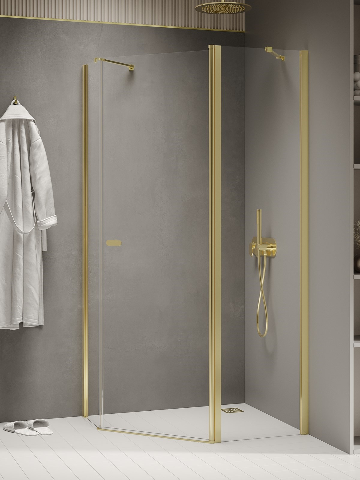 New Trendy New Soleo Light Gold Dusche 100x80 cm gold Glanz/durchsichtiges Glas K-1665