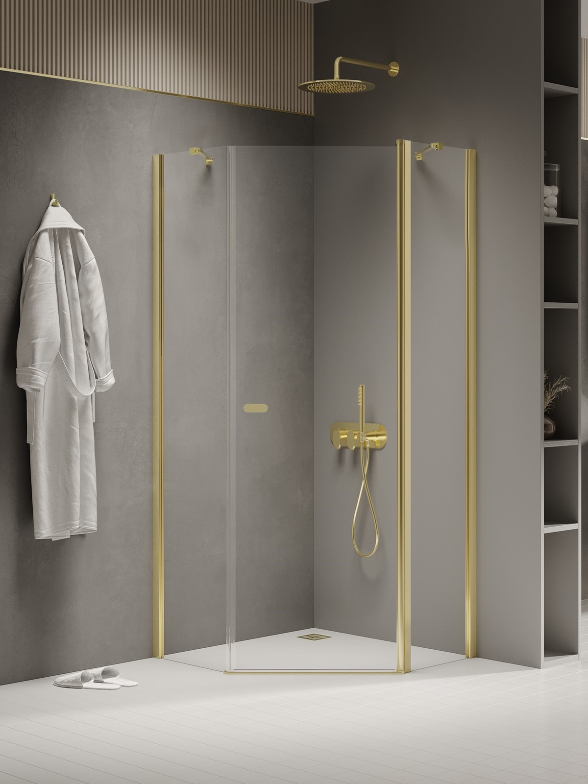 New Trendy New Soleo Light Gold Dusche 80x80 cm gold Glanz/durchsichtiges Glas K-1663
