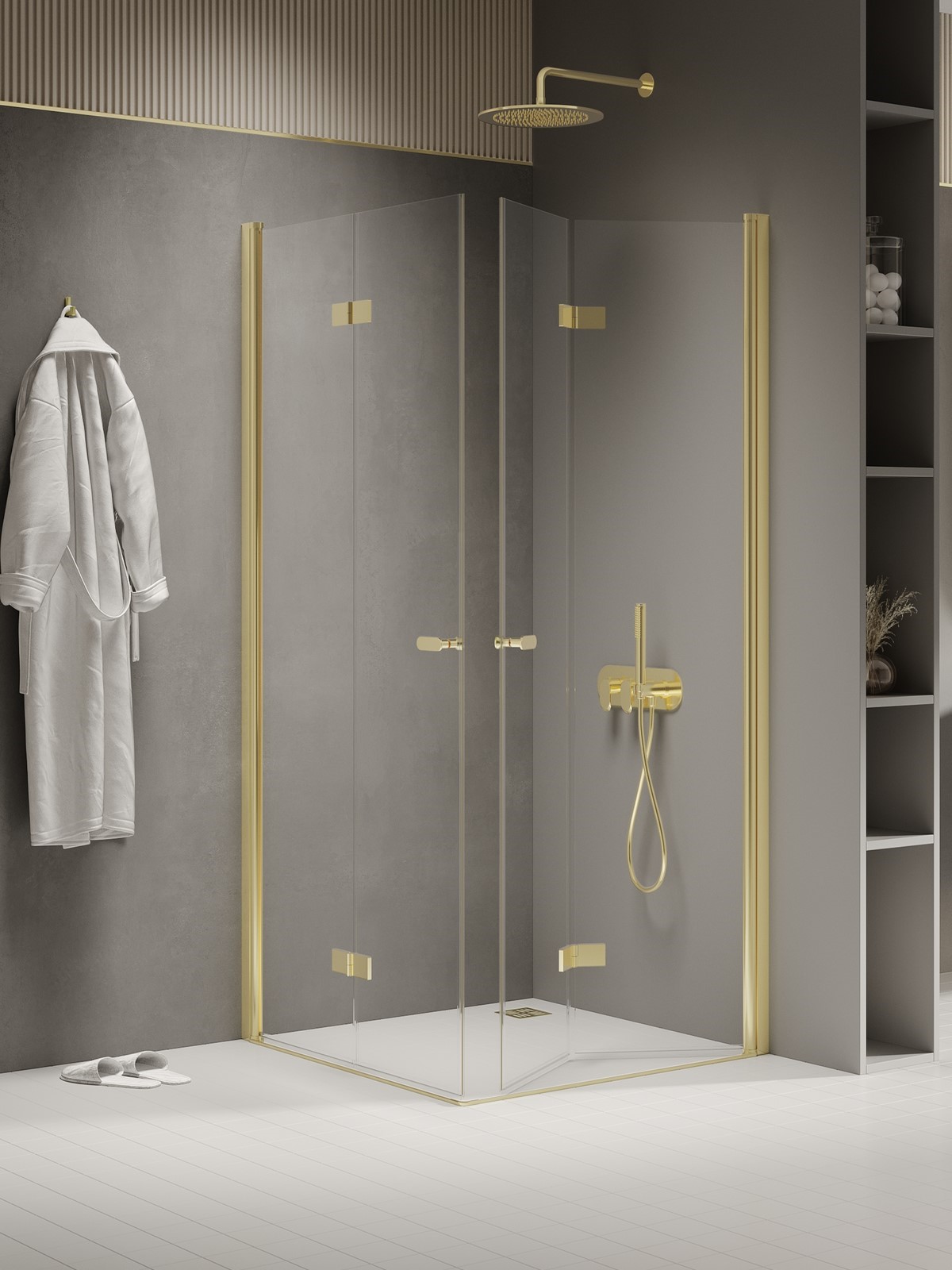 New Trendy New Soleo Light Gold Dusche 100x90 cm rechteckig gold Glanz/durchsichtiges Glas K-1957