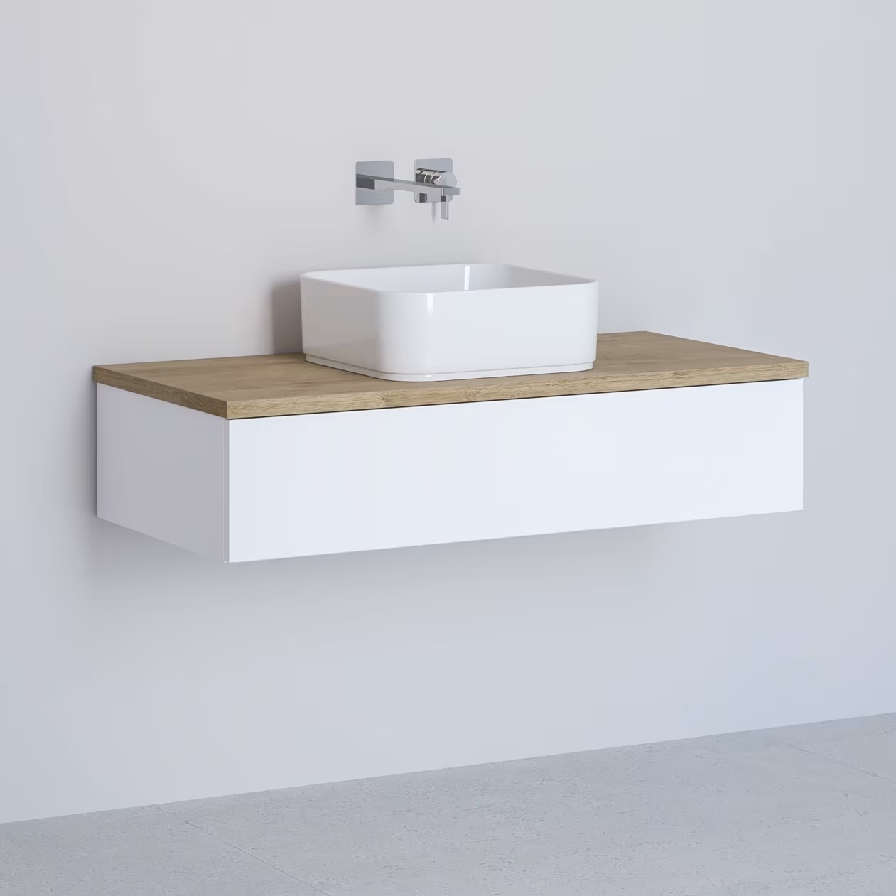 Kronenbach Cube Schrank mit Arbeitsplatte 101x48.7x23.5 cm Unterschrank hängend weiß-eiche KBWTKOWTL1011WHGH