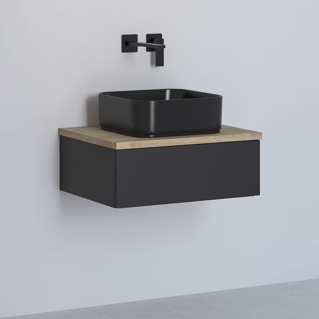 Kronenbach Cube Schrank mit Arbeitsplatte 61x48.7x44.5 cm Unterschrank hängend schwarz-eiche KBWTKOWTL611SMGH