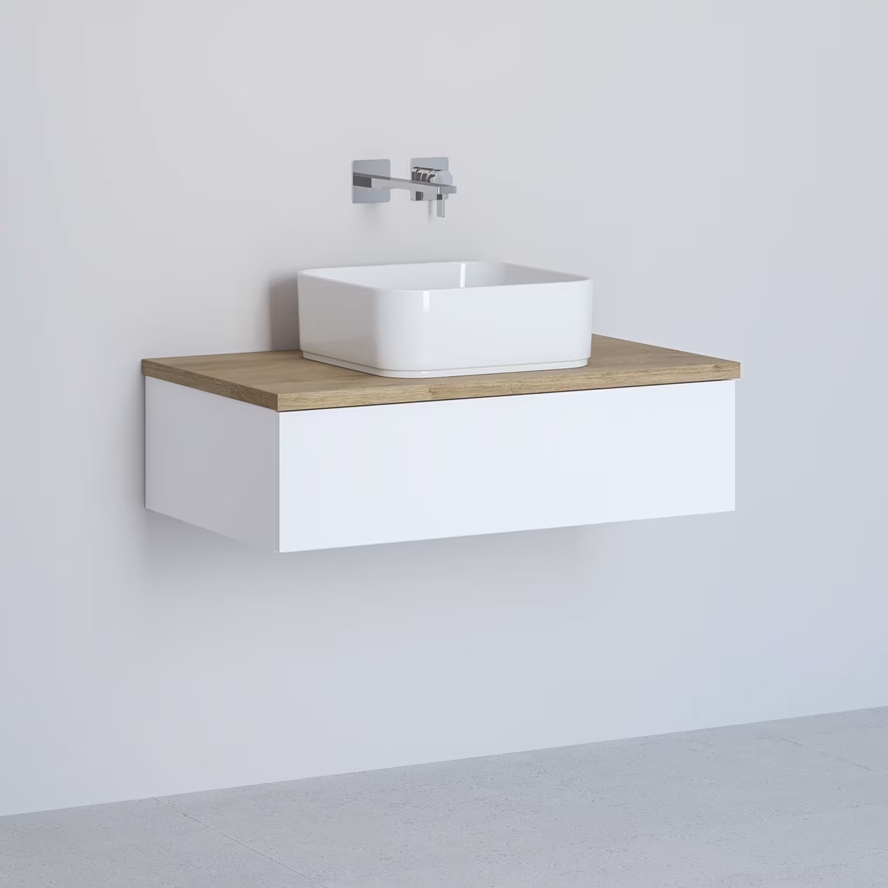 Kronenbach Cube Schrank mit Arbeitsplatte 81x48.7x23.5 cm Unterschrank hängend weiß-eiche KBWTKOWTL811WHGH