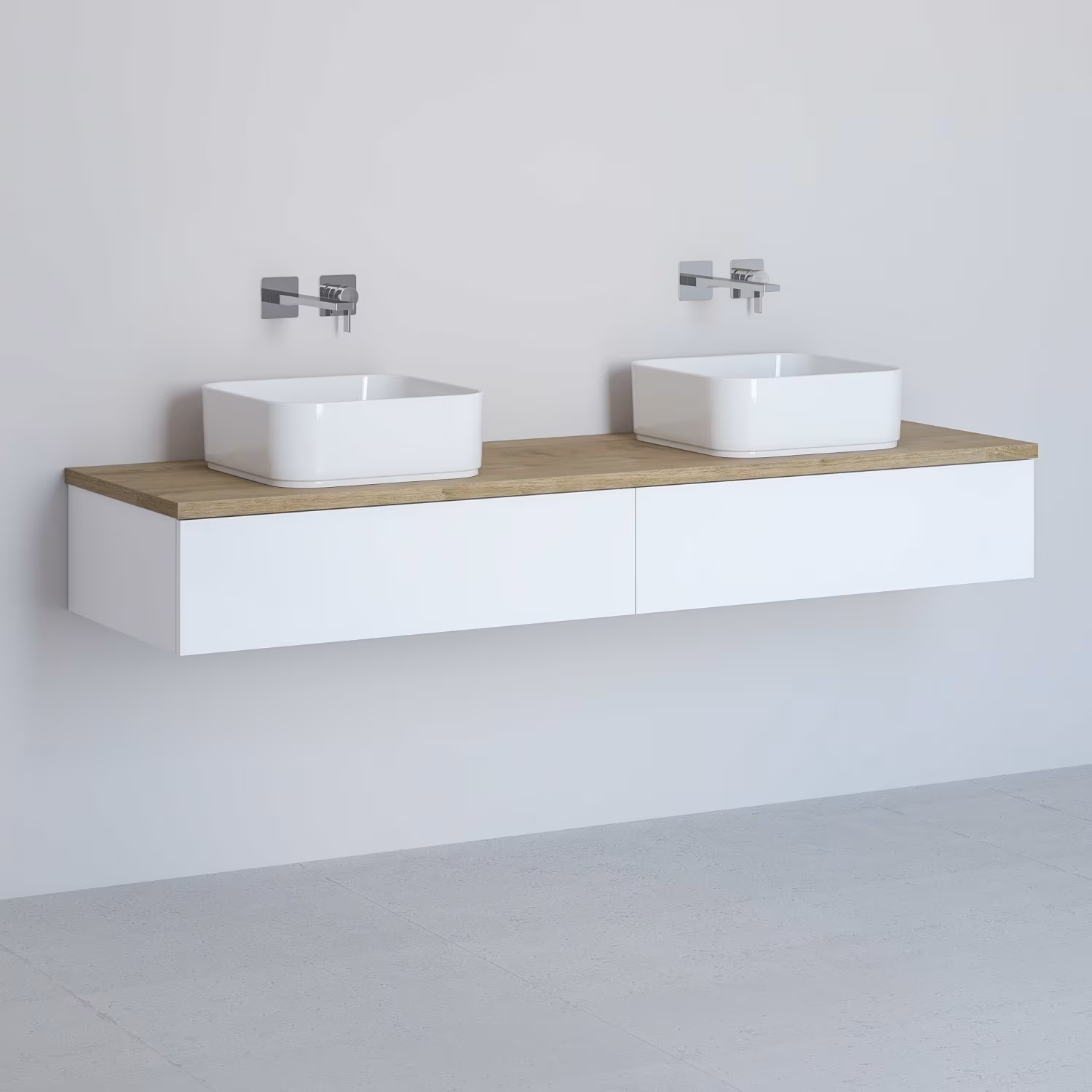 Kronenbach Cube Schrank mit Arbeitsplatte 161x48.7x23.5 cm Unterschrank hängend weiß-eiche KBWTKOWT1612WHGH