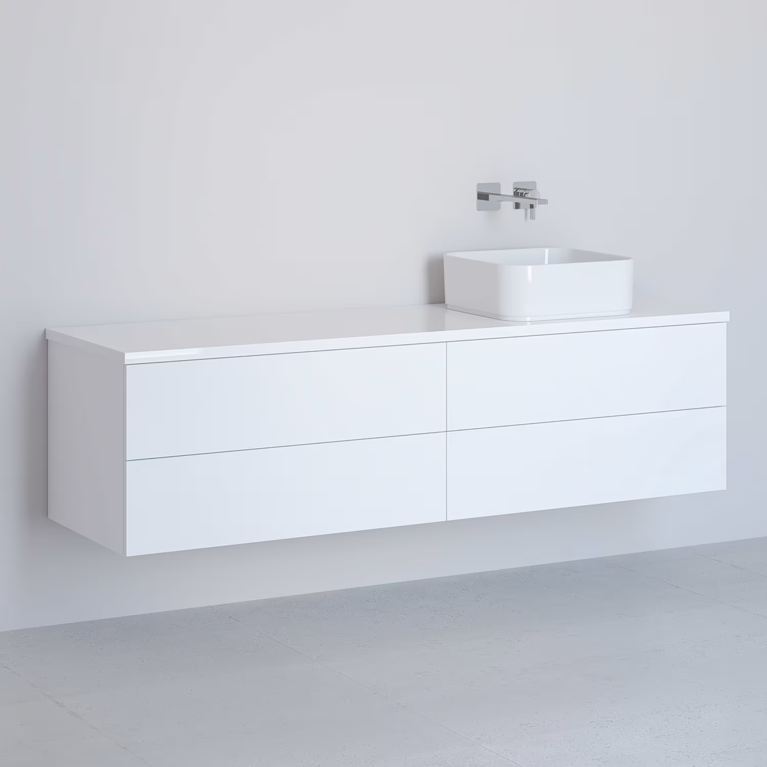 Kronenbach Cube Schrank mit Arbeitsplatte 161x48.7x44.5 cm Unterschrank hängend weiß KBWTKOWTL1614WH