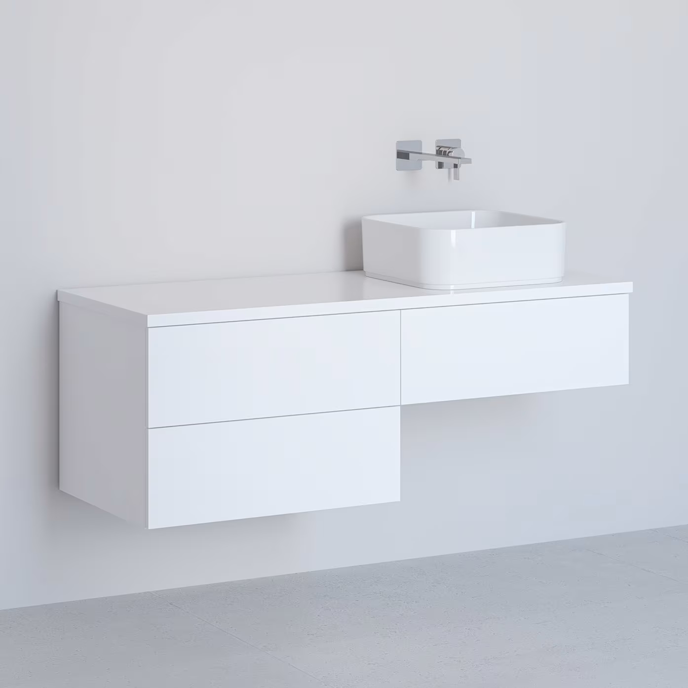 Kronenbach Cube Schrank mit Arbeitsplatte 121x48.7x44.5 cm Unterschrank hängend weiß KBWTKOWTL1213WH