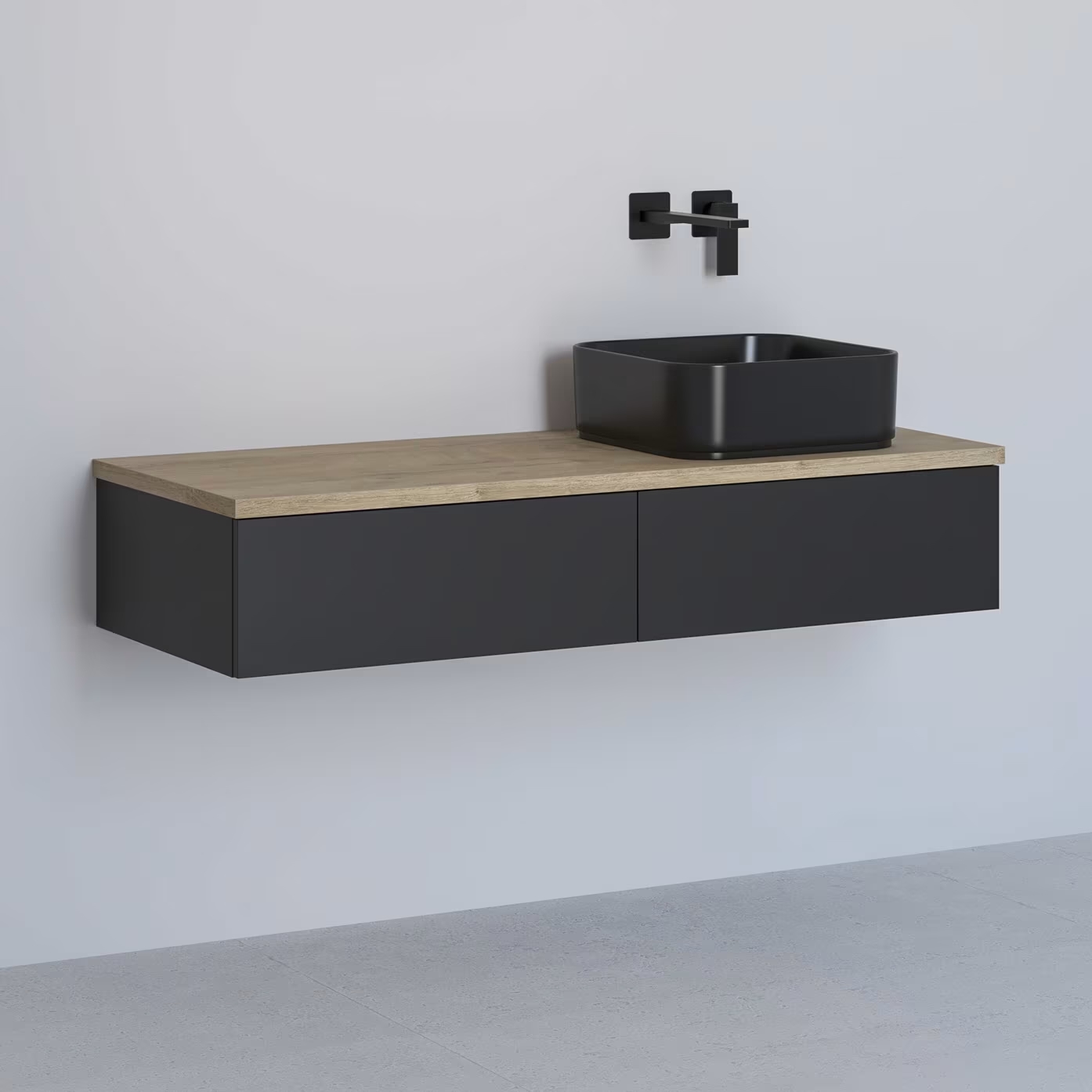 Kronenbach Cube Schrank mit Arbeitsplatte 121x48.7x23.5 cm Unterschrank hängend schwarz-eiche KBWTKOWTL1212SMGH