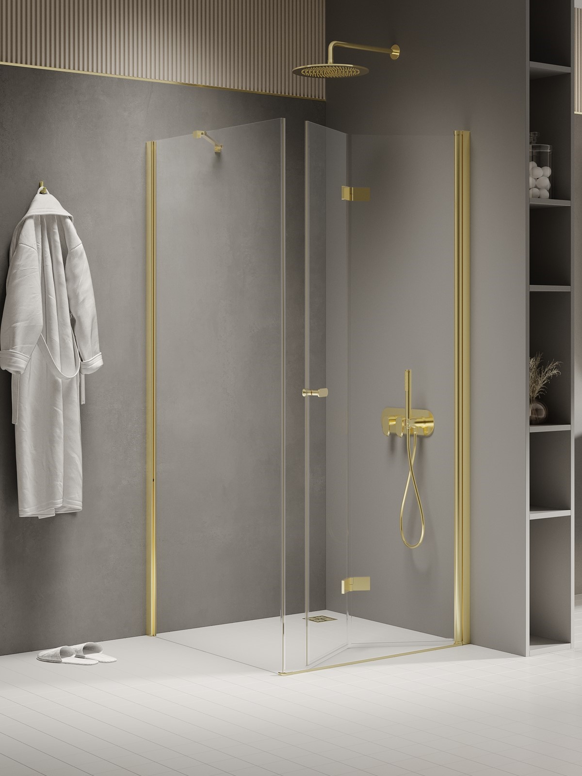 New Trendy New Soleo Light Gold Dusche 100x70 cm rechteckig gold Glanz/durchsichtiges Glas K-1922
