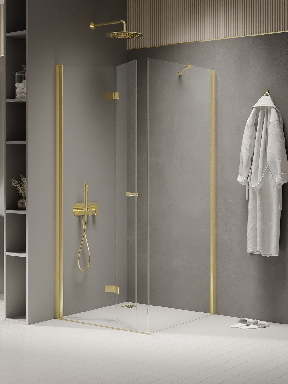 New Trendy New Soleo Light Gold Dusche 100x80 cm rechteckig gold Glanz/durchsichtiges Glas K-1904