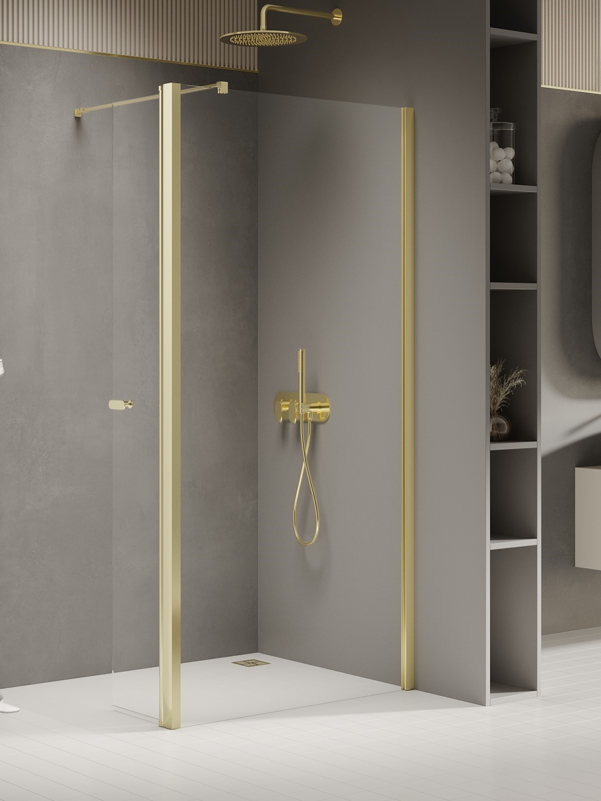 New Trendy New Soleo Light Gold Begehbare Duschwand 120 cm gold Glanz/durchsichtiges Glas K-1974