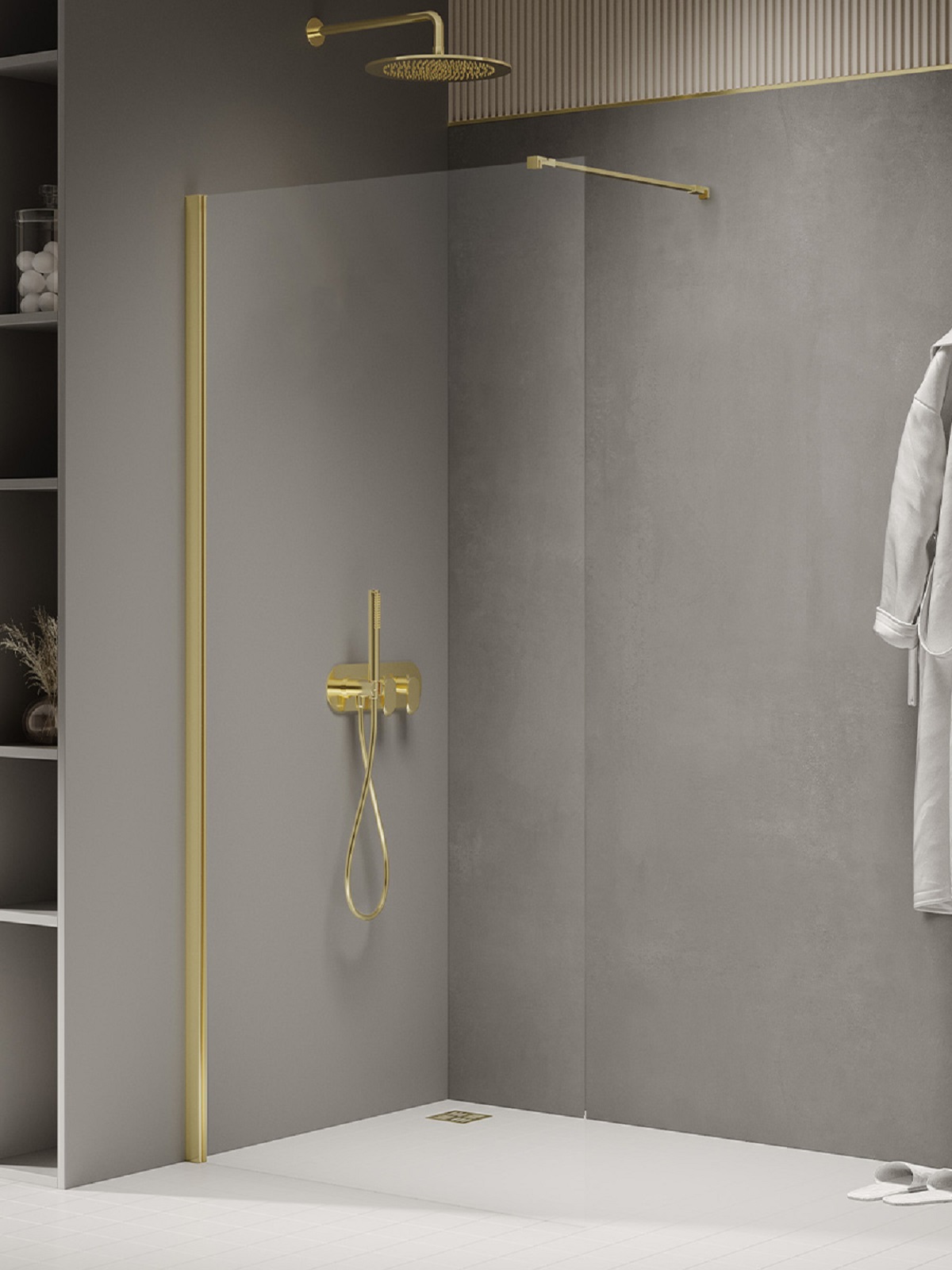 New Trendy New Soleo Light Gold Begehbare Duschwand 70 cm gold Glanz/durchsichtiges Glas K-2093-WP